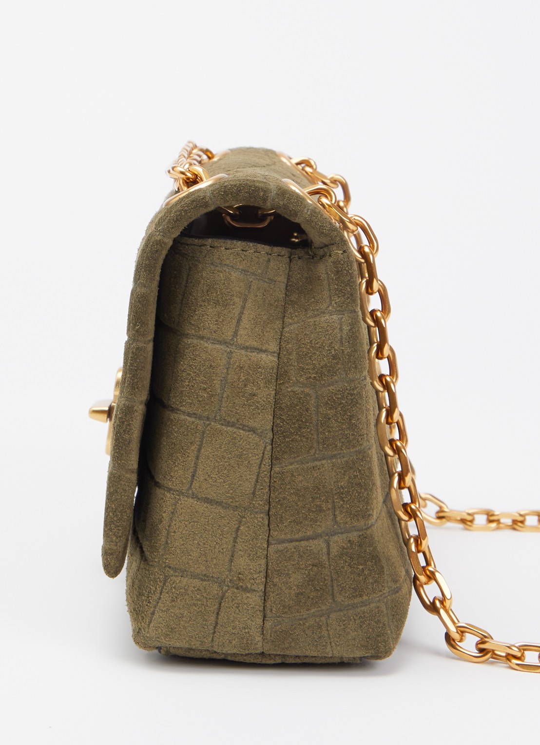 Marc Jacobs The Dual Chain Mini schoudertas van suède met verstelbare schouderriem - detail 3 mosgroen