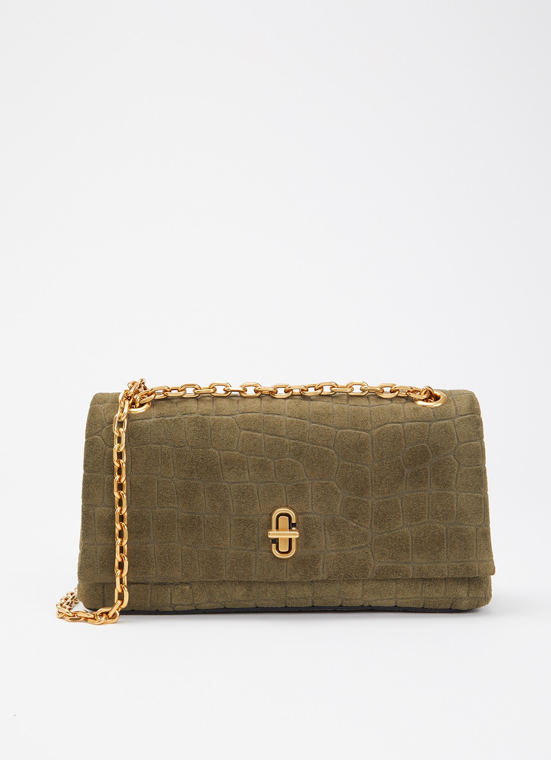 Marc Jacobs The Dual Chain Mini schoudertas van suède met verstelbare schouderriem - voorkant mosgroen