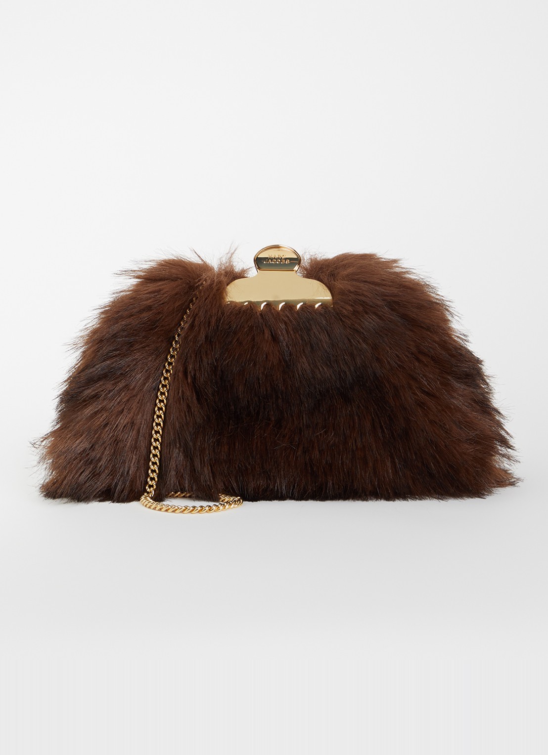 Marc Jacobs The Glam Small clutch van imitatiebont met afneembare schouderriem - voorkant 6 donkerbruin