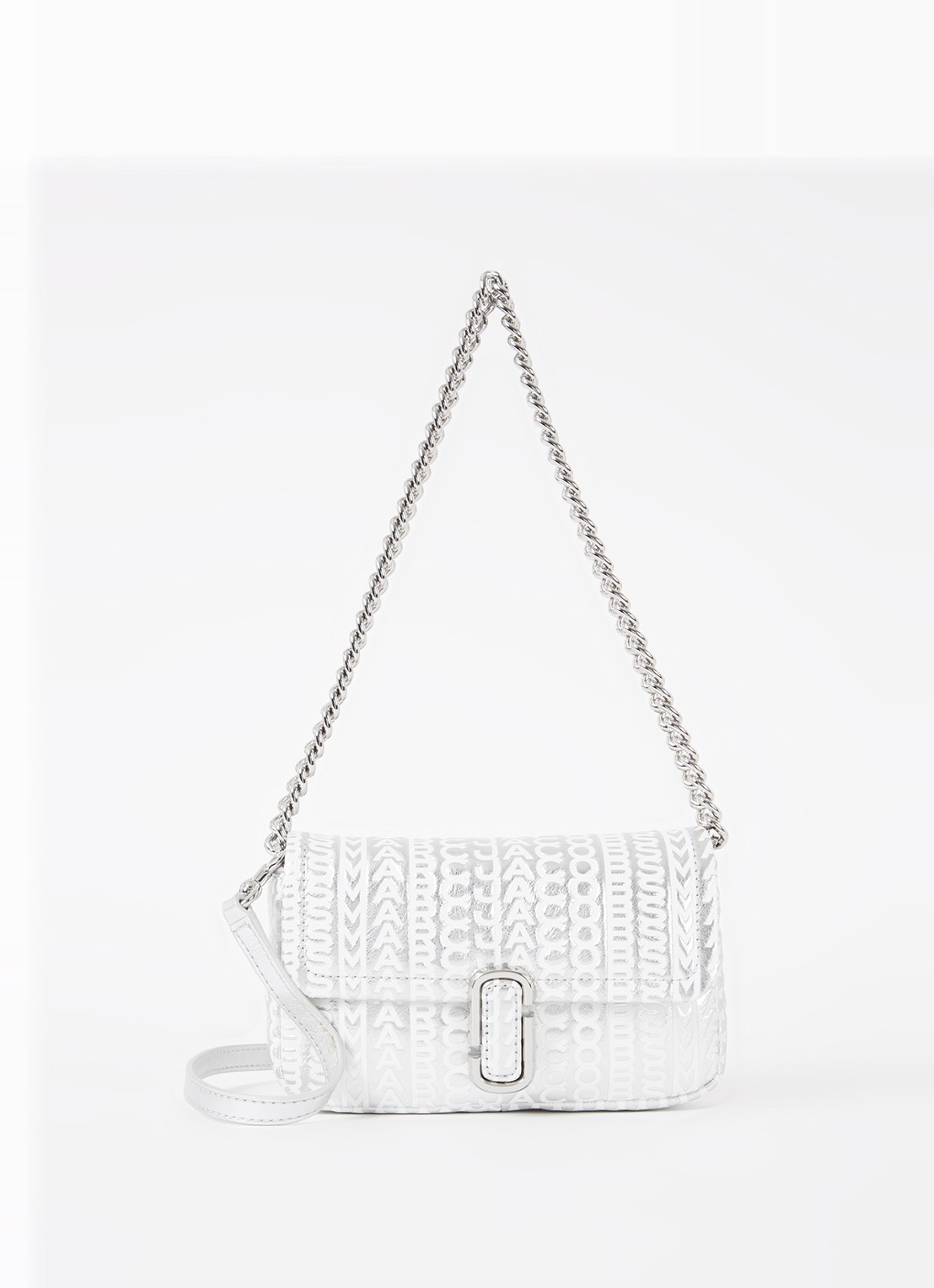 Marc Jacobs The J Marc Mini schoudertas van leer met metallic finish - voorkant 5 zilver
