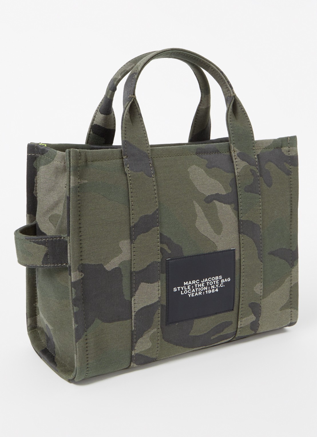 Marc Jacobs The Medium Tote handtas van canvas met jacquard dessin en logo  - achterkant legergroen