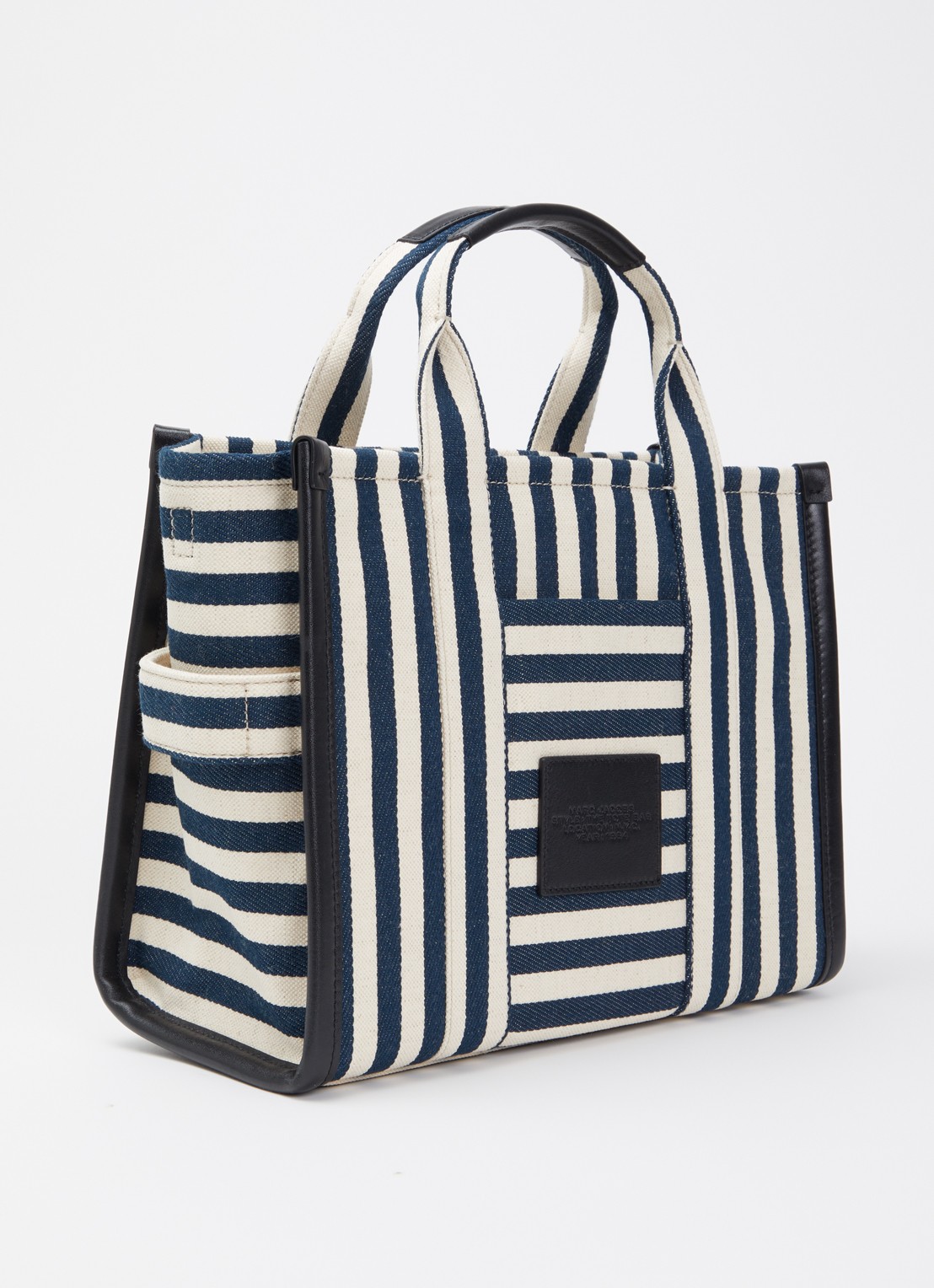 Marc Jacobs The Medium Tote schoudertas van canvas met leren details - achterkant donkerblauw
