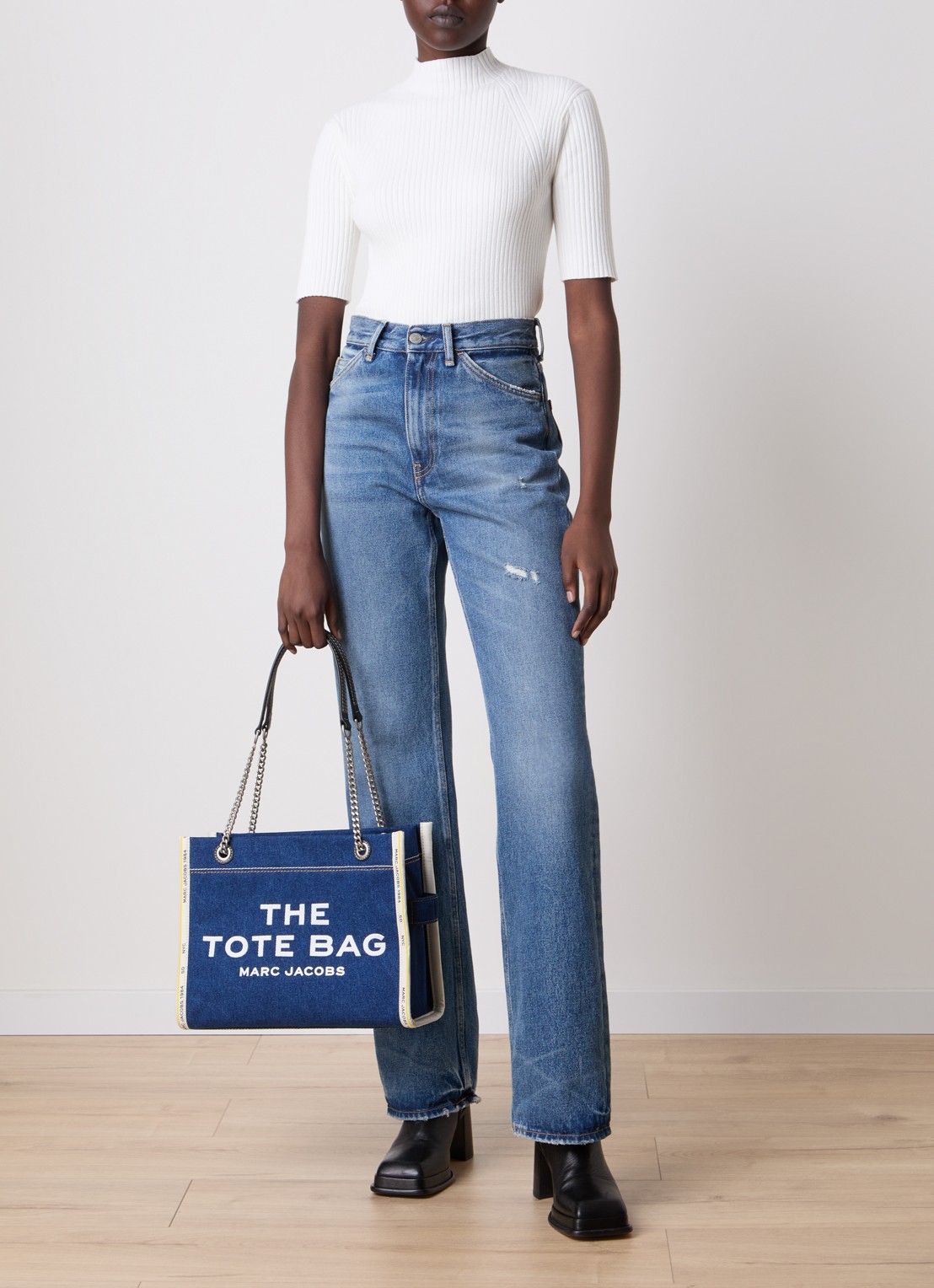 Marc Jacobs The Medium Tote schoudertas van denim - voorkant 6 jeans