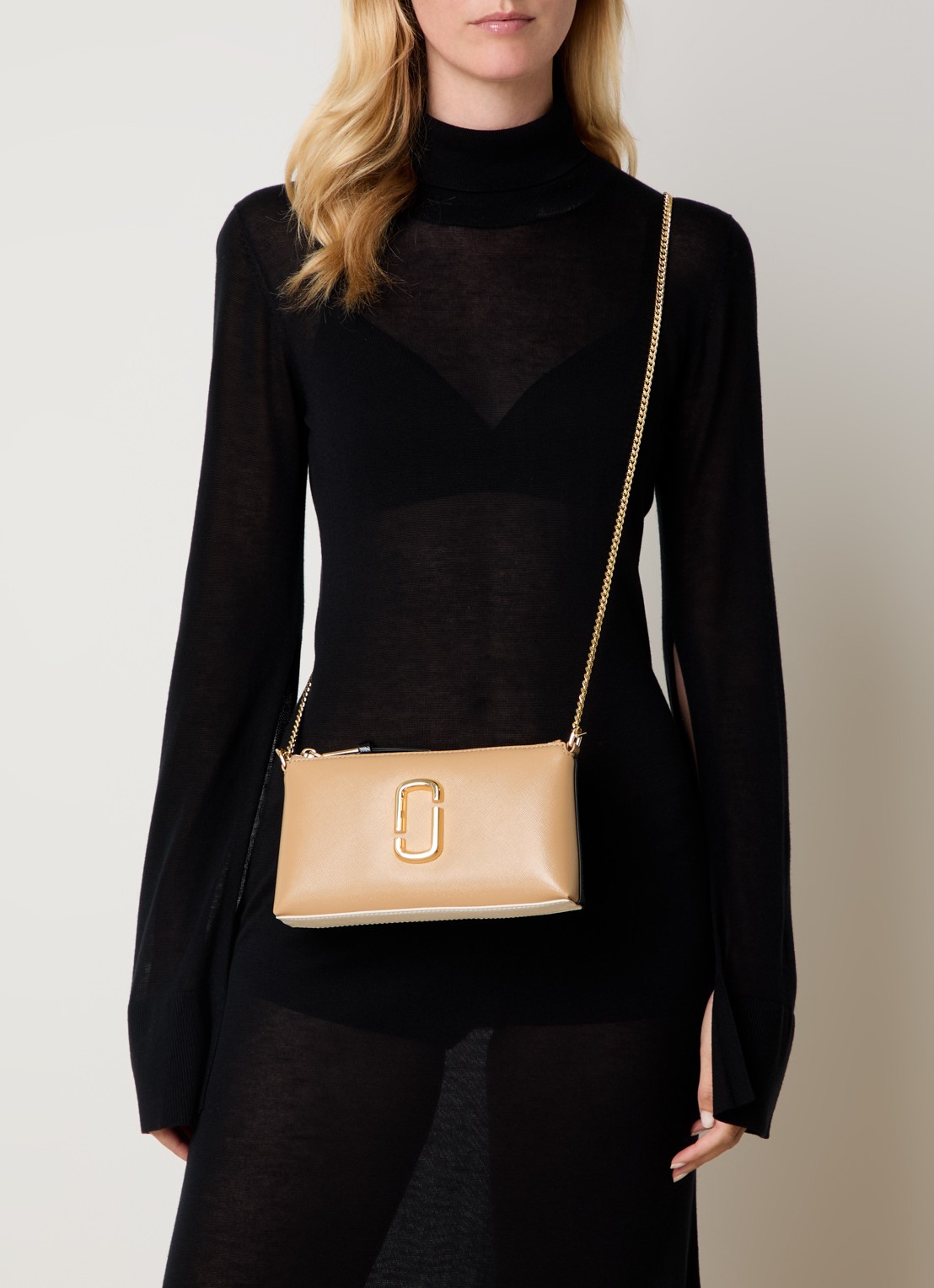 Marc Jacobs The Pochette schoudertas van leer met logo - voorkant 4 camel