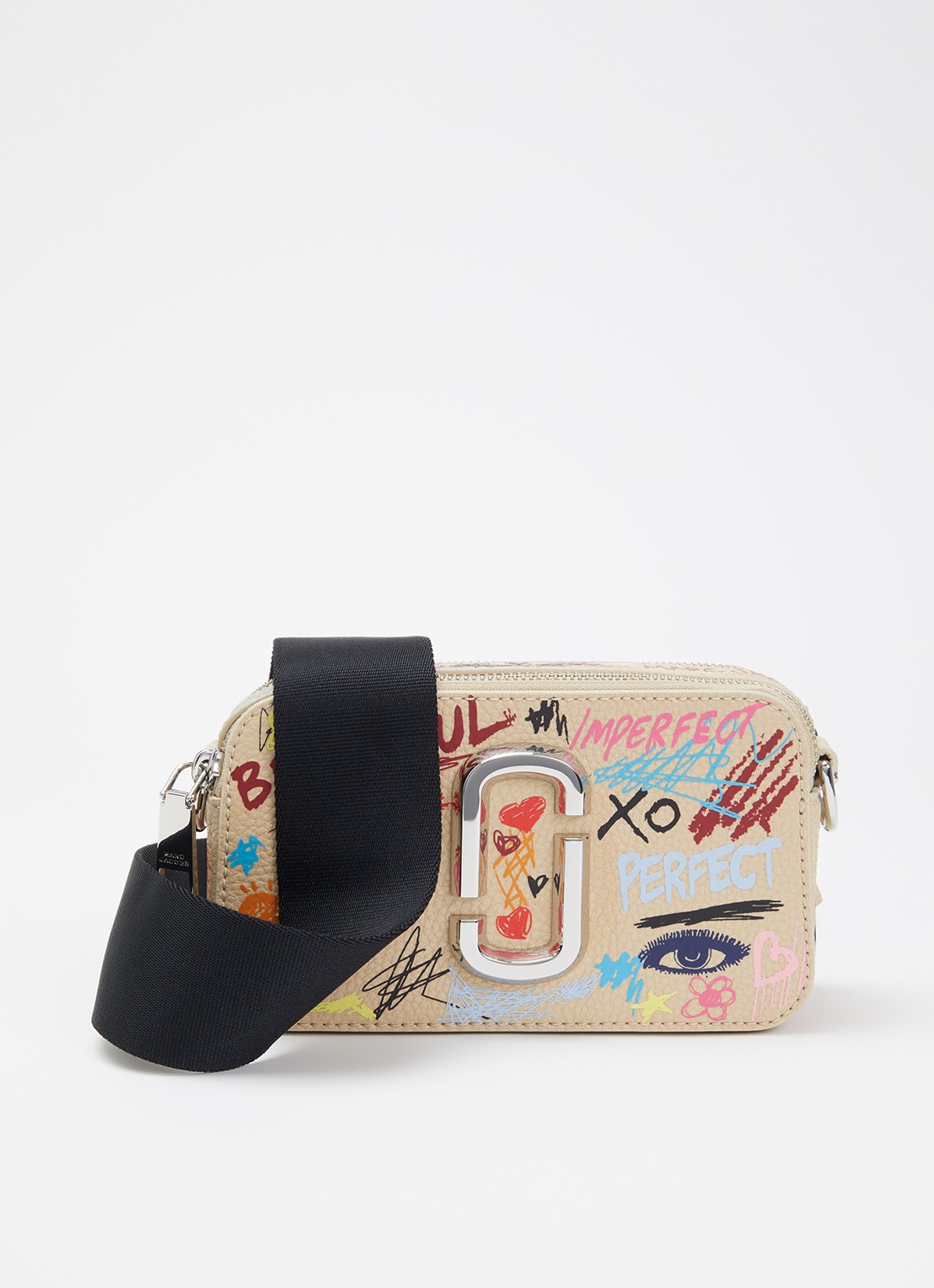 Marc Jacobs The Punk Scribble Snapshot crossbodytas van leer - voorkant 5 khaki