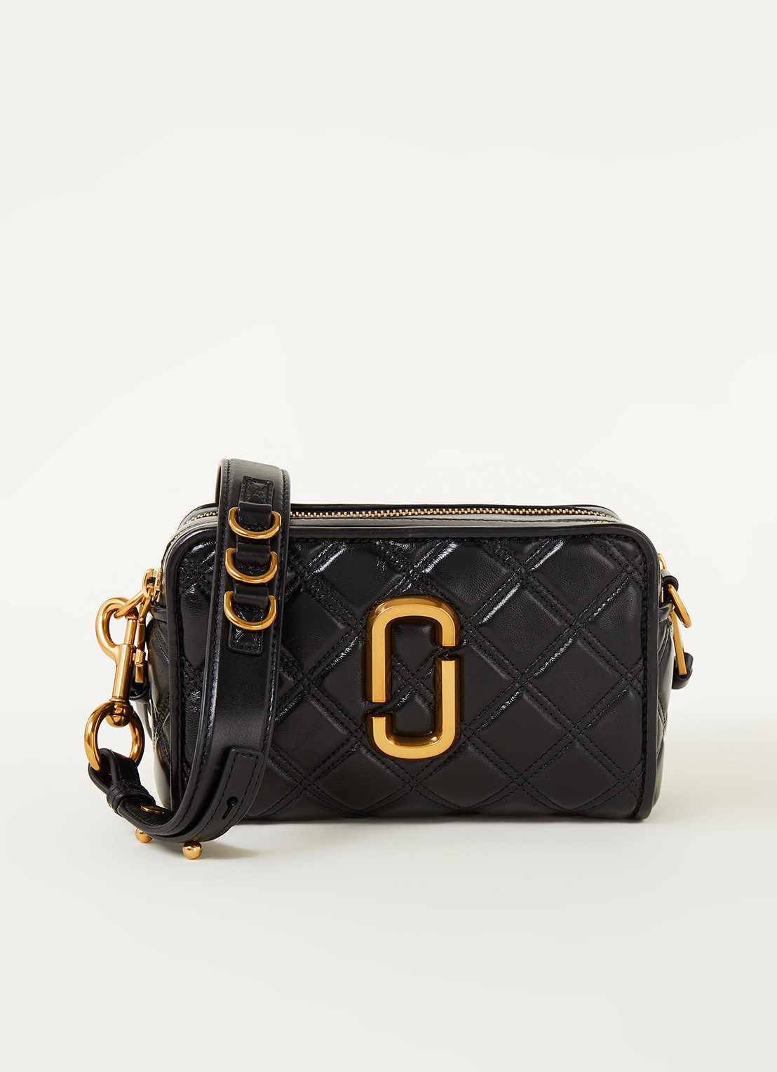Marc Jacobs The Quilted Softshot 21 cameratas van leer - voorkant 5 zwart