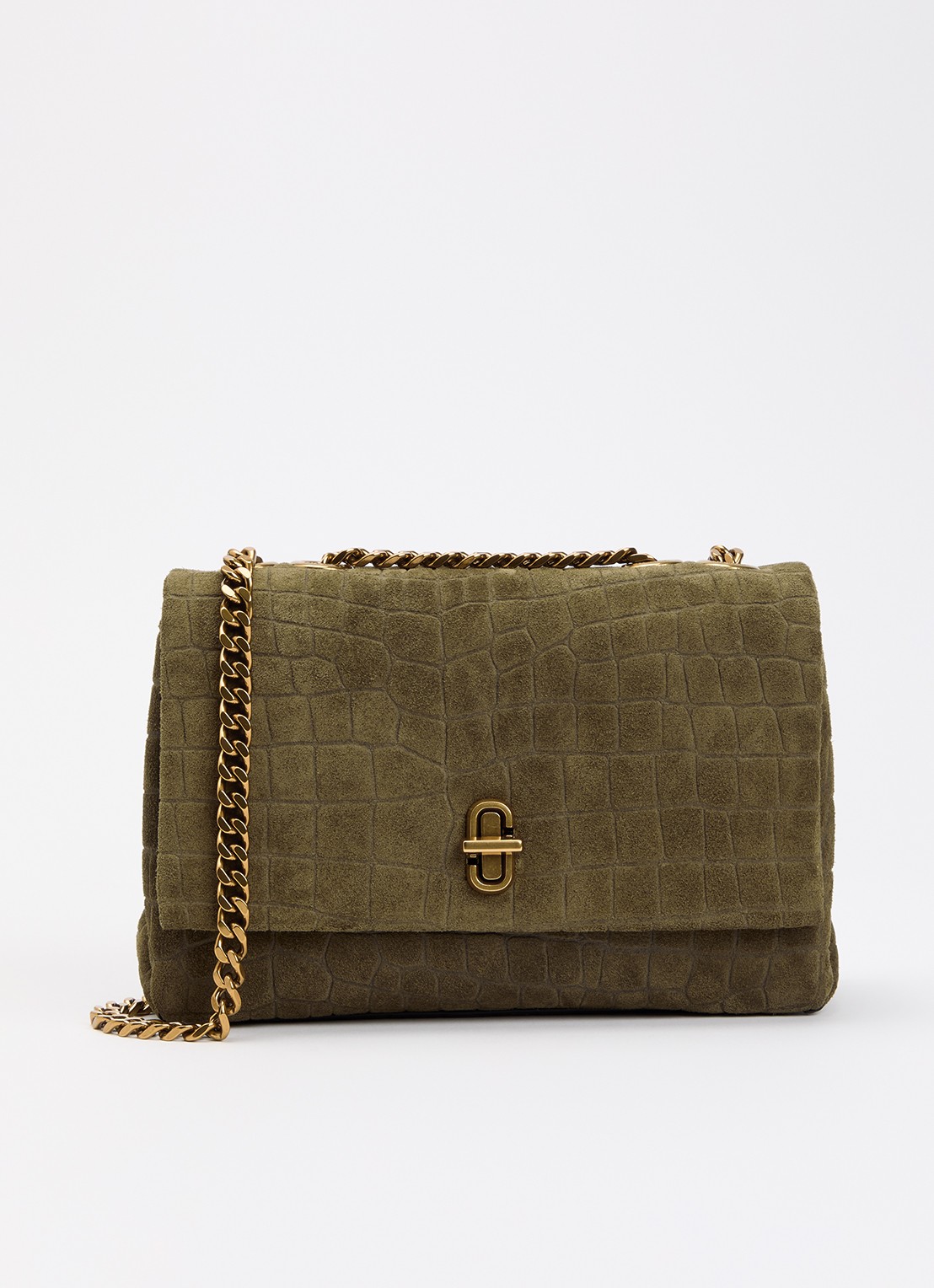 Marc Jacobs The Slim Dual schoudertas van suède met crocostructuur - voorkant 5 mosgroen