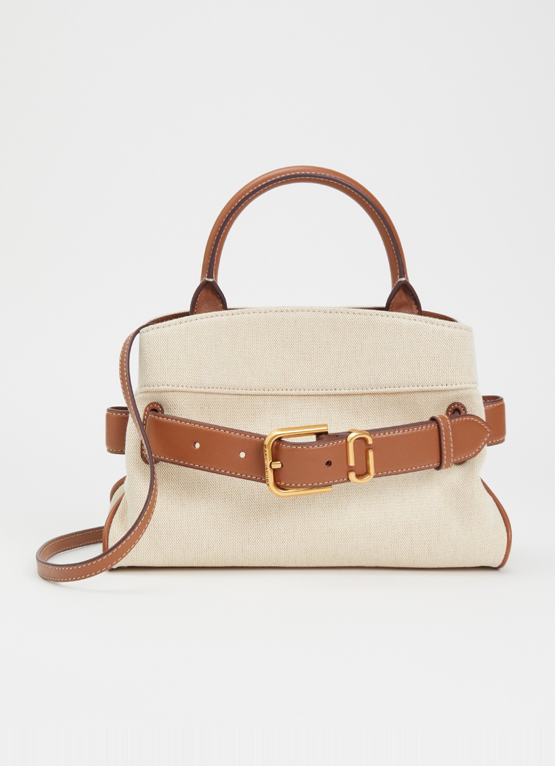Marc Jacobs The Small Dakota Satchel handtas van canvas met leren details - voorkant 5 beige