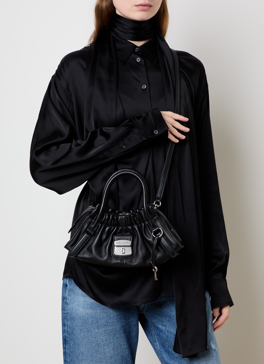 Marc Jacobs The Small Satchel handtas van lamsleer met afneembare schouderriem - voorkant 6 zwart