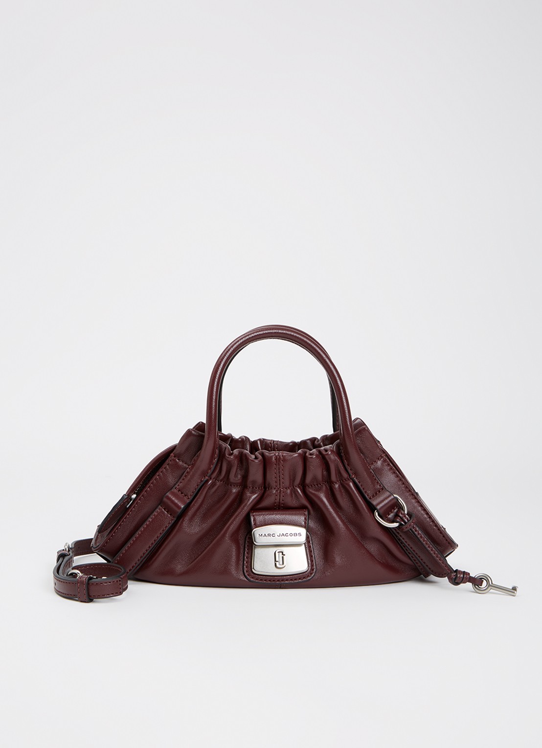 Marc Jacobs The Small Satchel handtas van lamsleer met afneembare schouderriem - voorkant aubergine