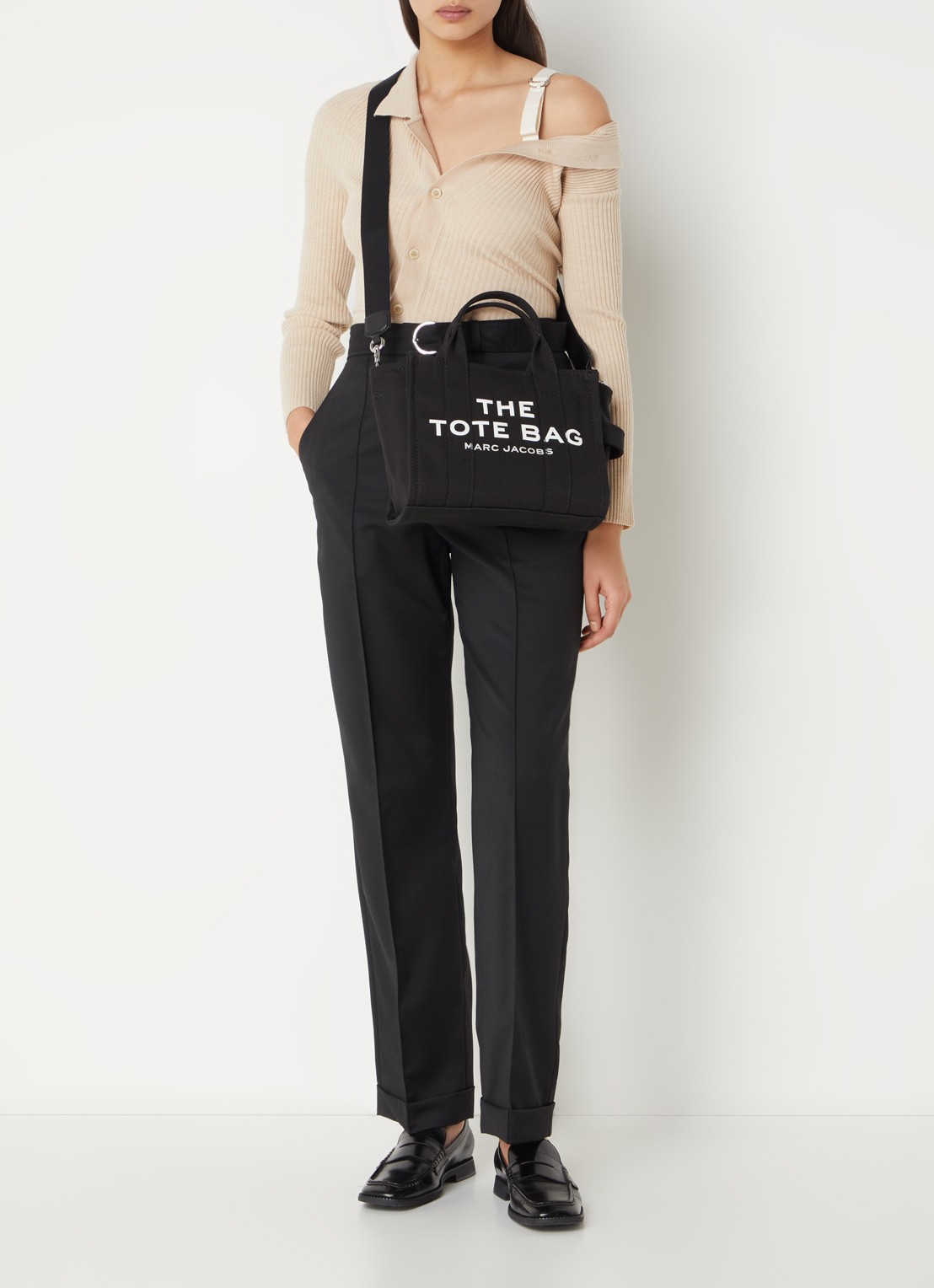 Marc Jacobs The Small Tote handtas van canvas met afneembare schouderriem - voorkant 6 zwart