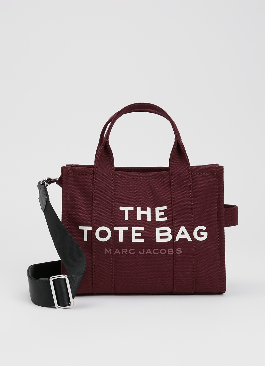 Marc Jacobs The Small Tote handtas van canvas met afneembare schouderriem - voorkant aubergine