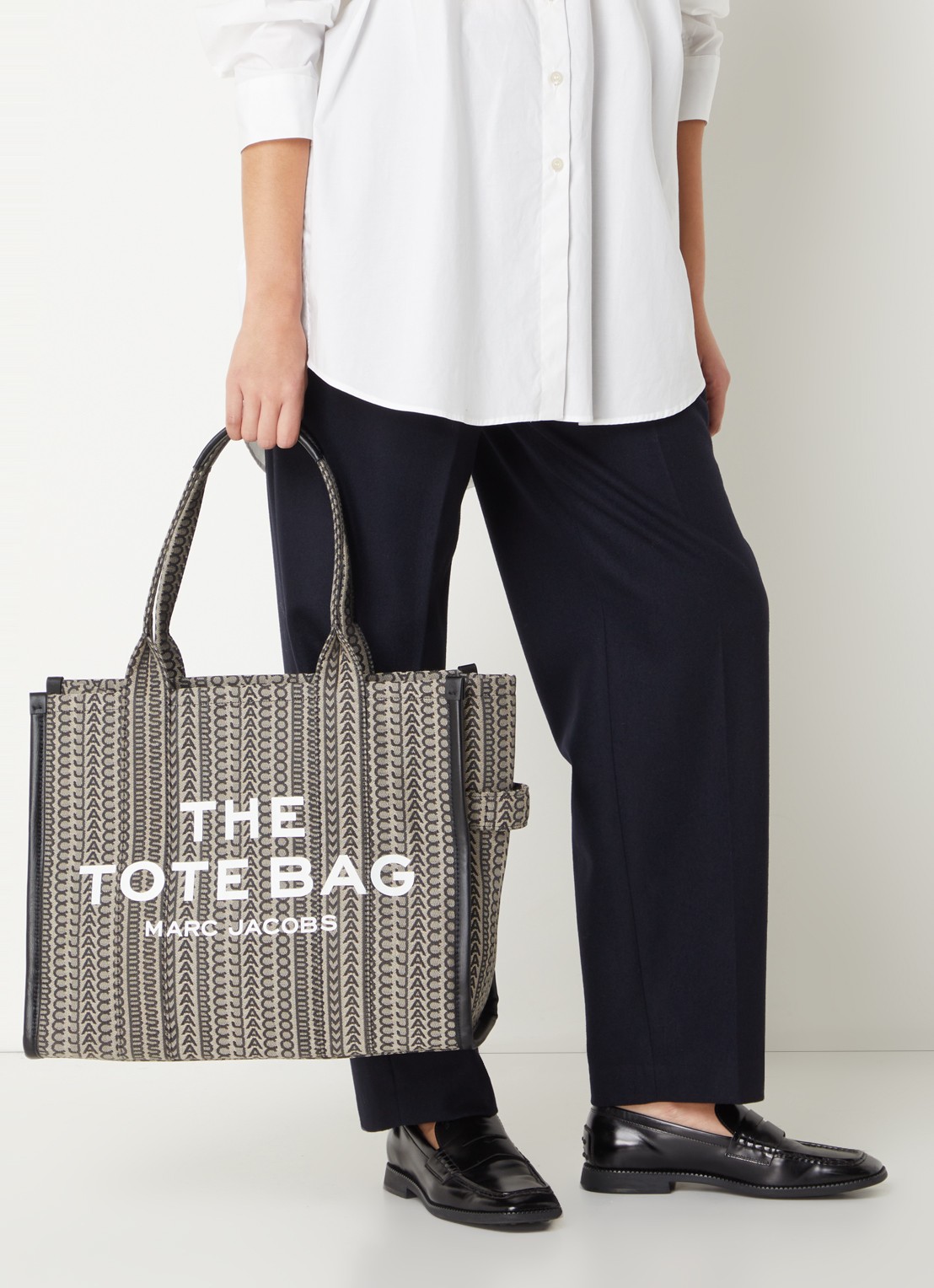 Marc Jacobs The Small Tote shopper van canvas met logoprint - voorkant 3 zand