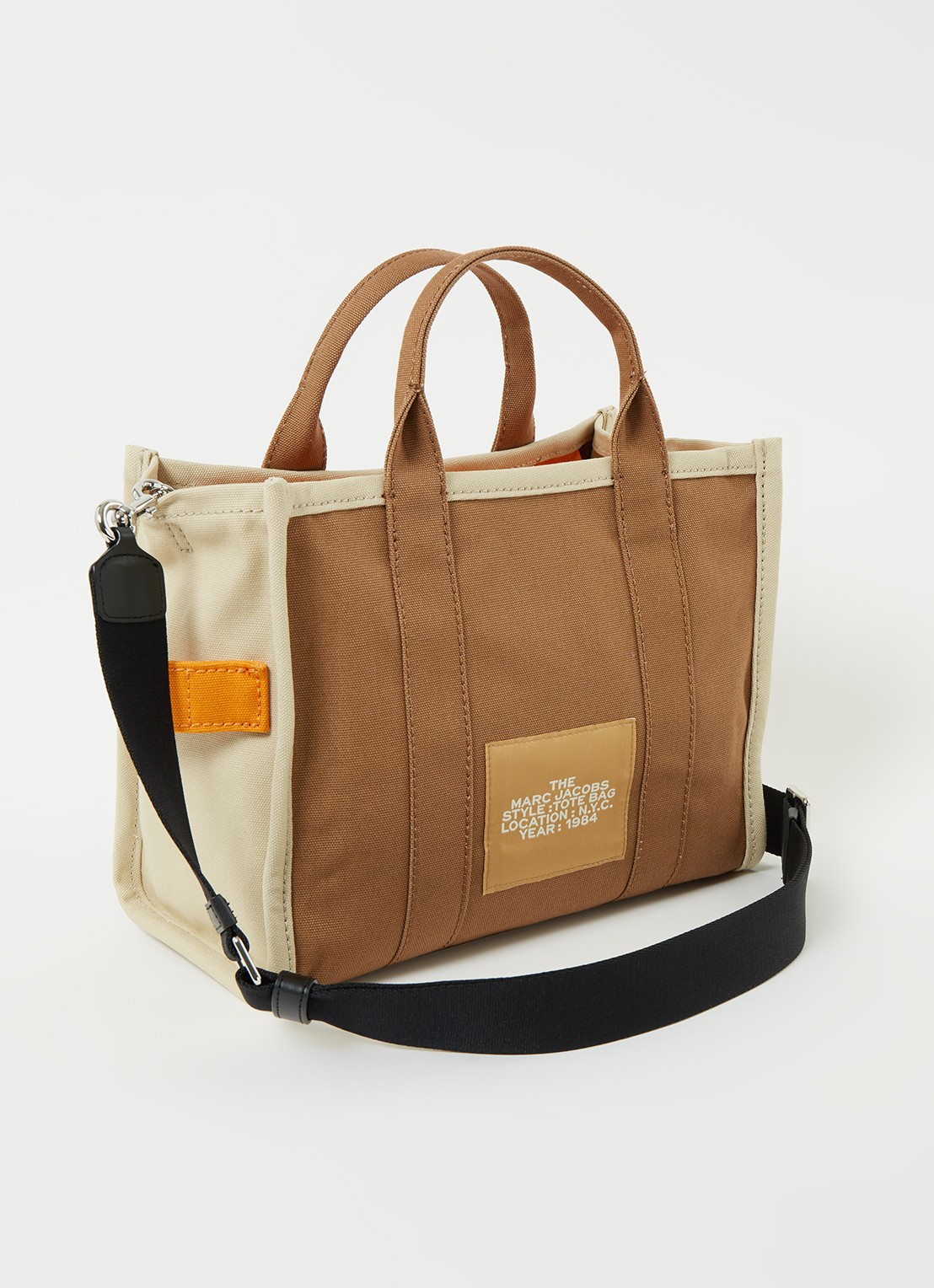 Marc Jacobs The Small Tote shopper van canvas met logoprint - achterkant cognac