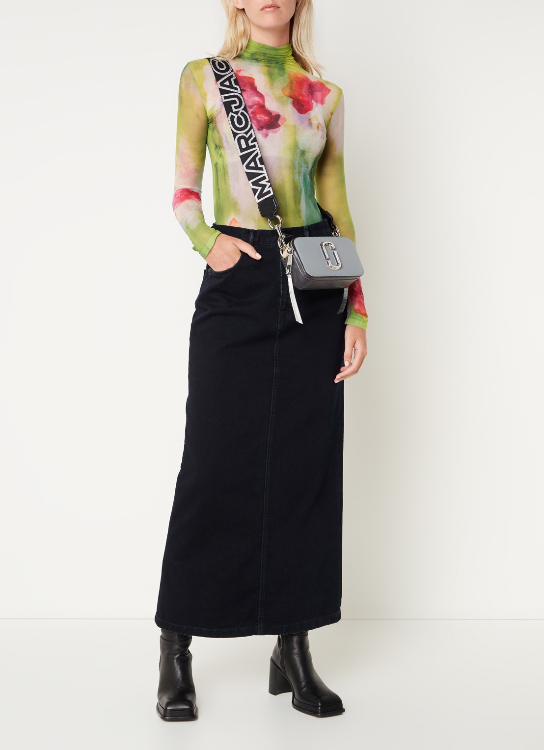 Marc Jacobs The Snapshot crossbodytas van leer - voorkant 6 grijs
