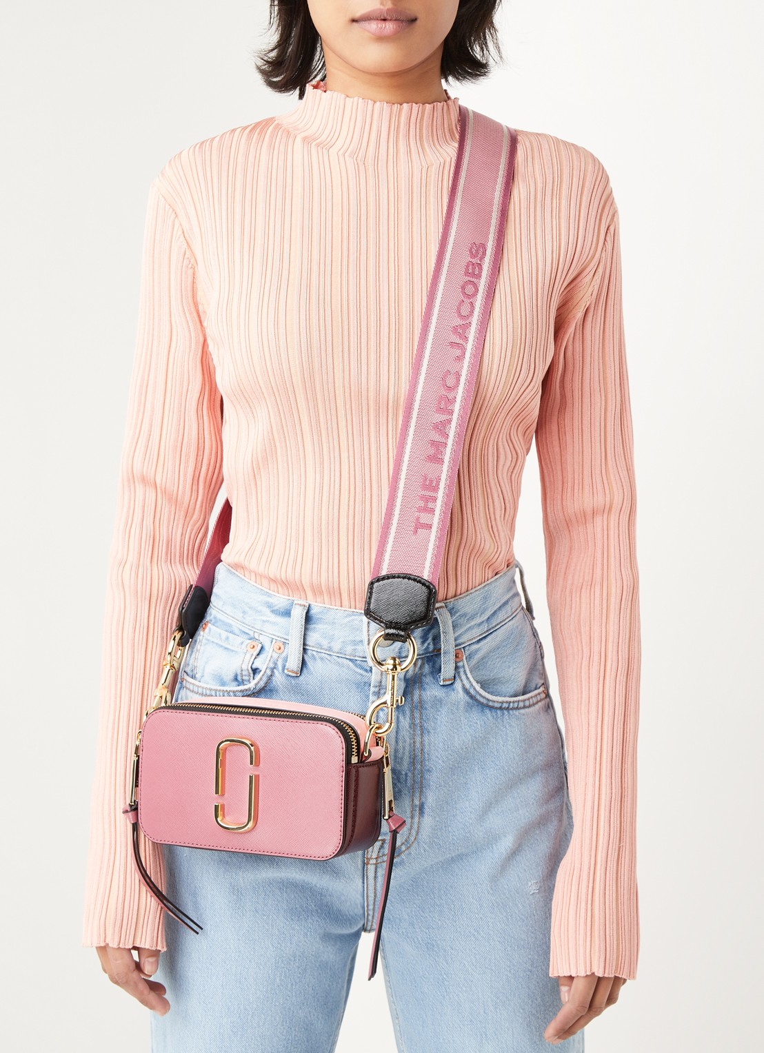 Marc Jacobs The Snapshot crossbodytas van leer - voorkant 6 roze