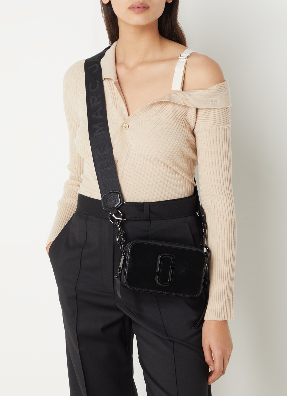 Marc Jacobs The Snapshot DTM crossbodytas van leer - voorkant 3 zwart