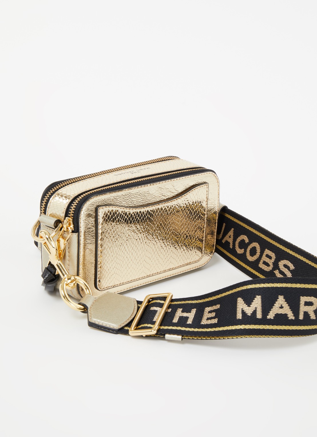Marc Jacobs The Snapshot Metallic crossbodytas van leer - achterkant 5 goud
