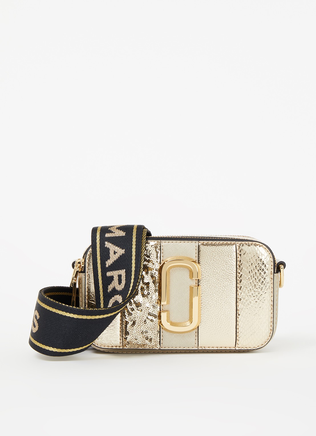 Marc Jacobs The Snapshot Metallic crossbodytas van leer - voorkant goud