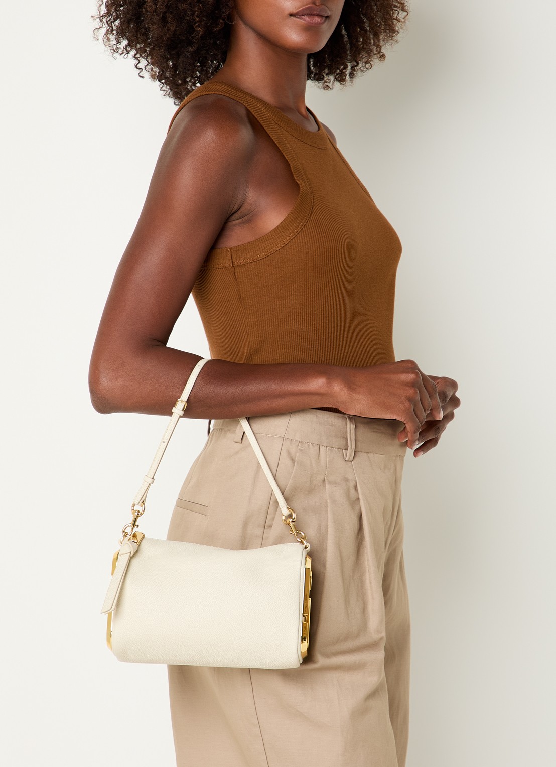 Marc Jacobs The Snapshot schoudertas van leer - voorkant 2 gebroken wit