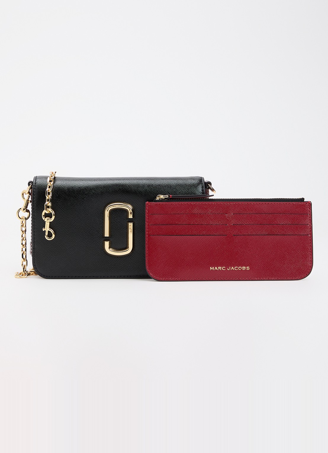 Marc Jacobs The Snapshot Wallet On Chain clutch van lakleer met afneembare schouderriem - voorkant 6 zwart