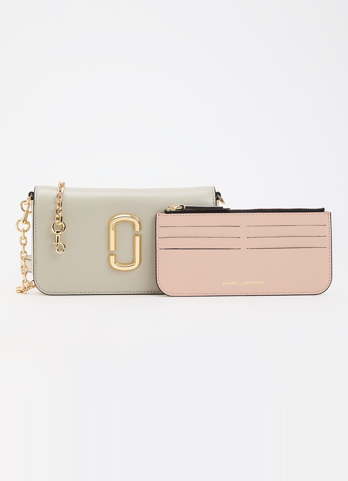 Marc Jacobs The Snapshot Wallet On Chain clutch van leer met afneembare schouderriem - voorkant 2 beige