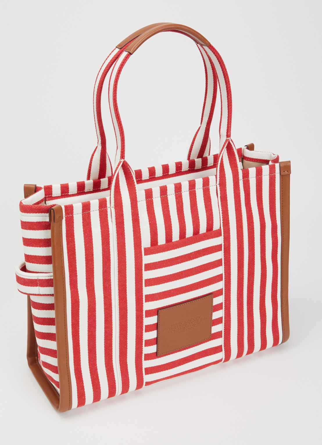 Marc Jacobs The Stripe Large Tote shopper van canvas met leren details - achterkant 2 rood