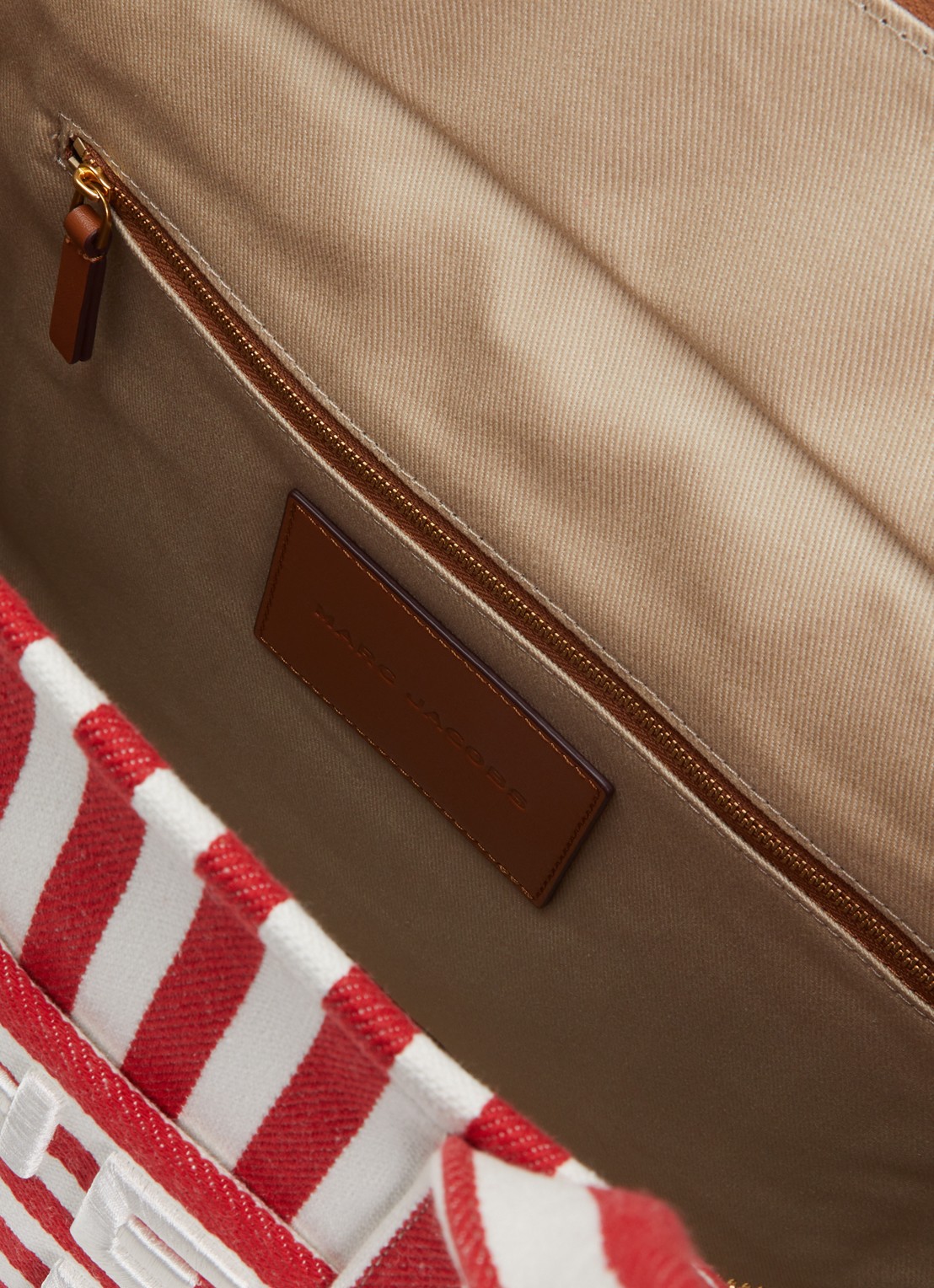 Marc Jacobs The Stripe Large Tote shopper van canvas met leren details - detail 3 rood