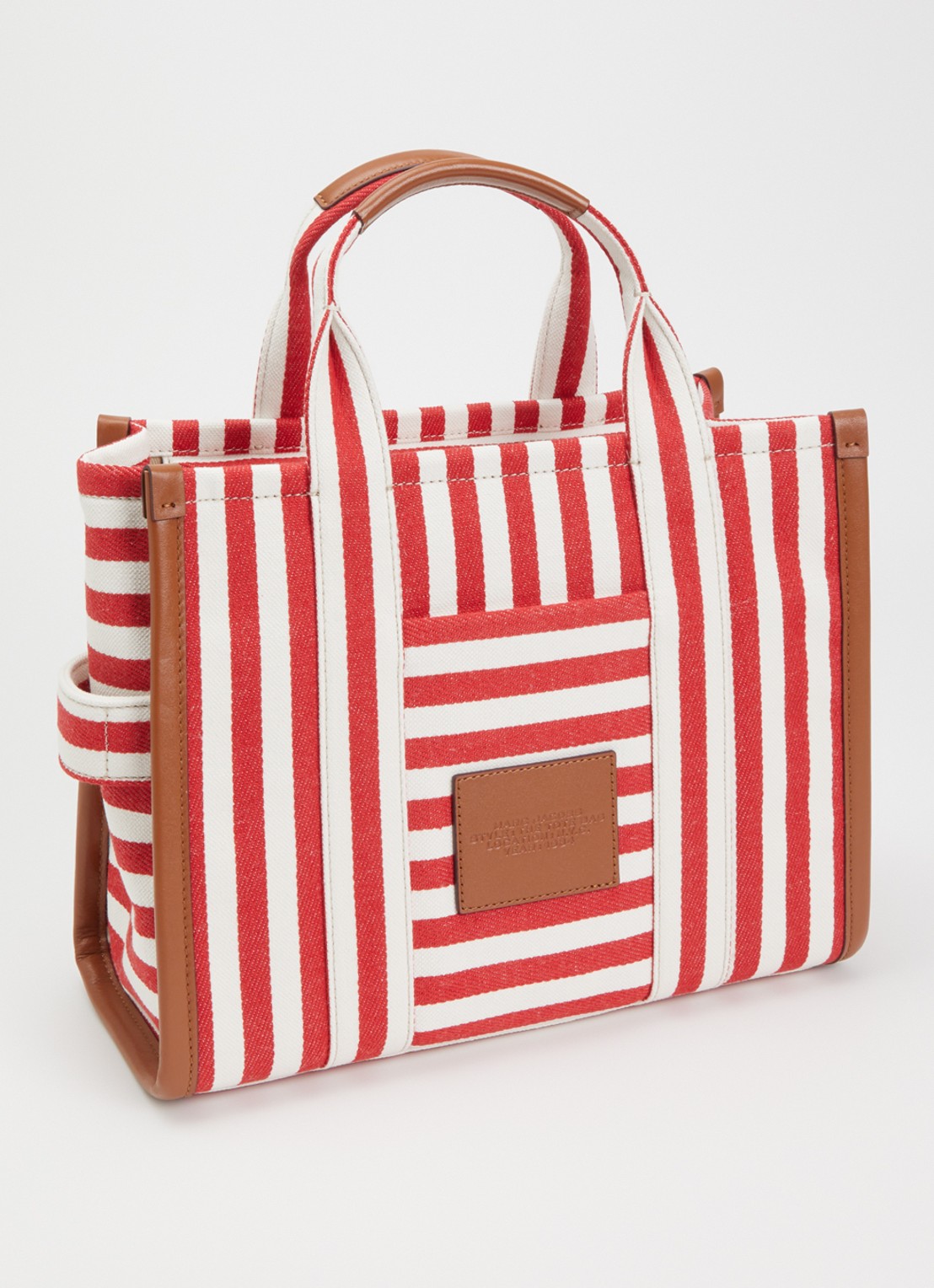 Marc Jacobs The Stripe Medium Tote handtas van canvas met leren details - achterkant rood