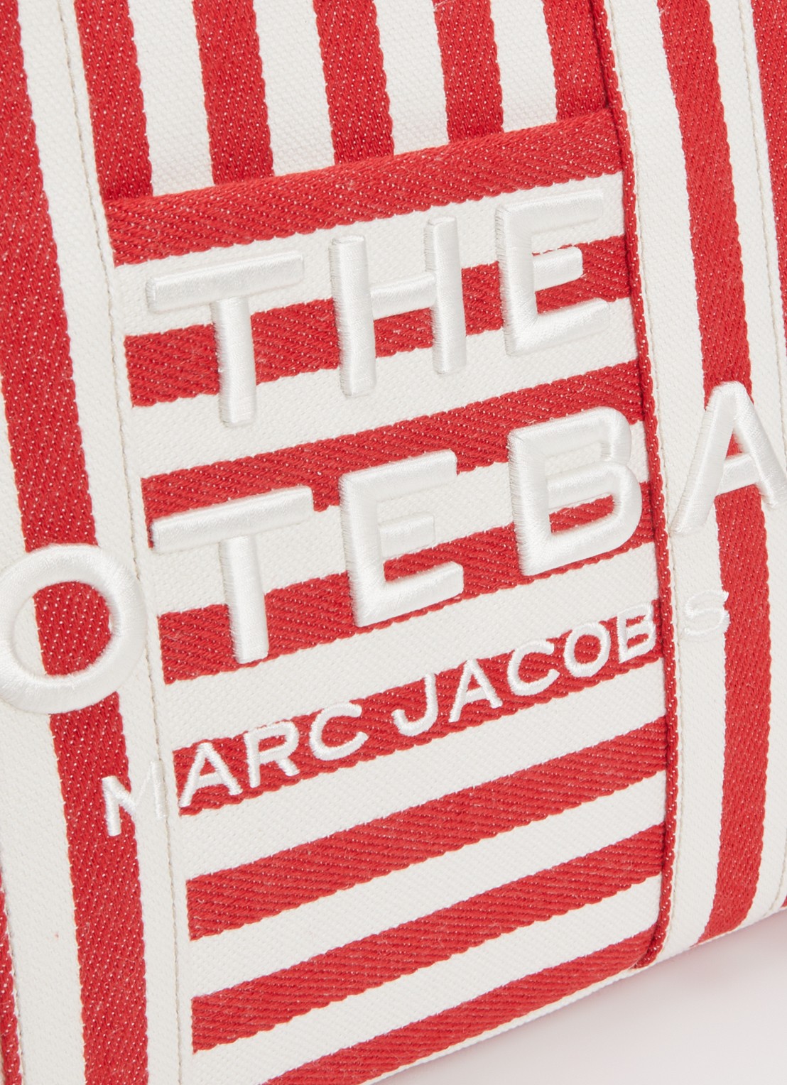 Marc Jacobs The Stripe Medium Tote handtas van canvas met leren details - detail 5 rood