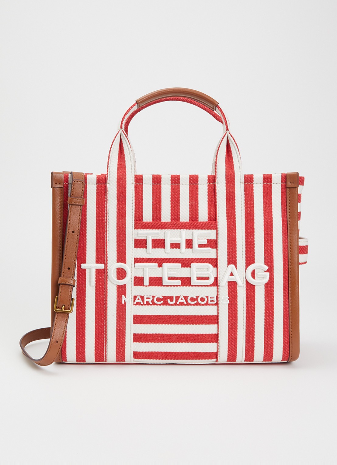 Marc Jacobs The Stripe Medium Tote handtas van canvas met leren details - voorkant 6 rood