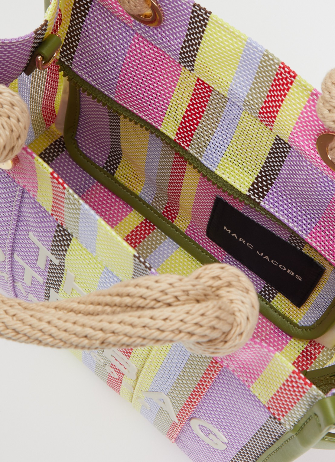 Marc Jacobs The Stripe Small Tote handtas met leren details - detail multicolor