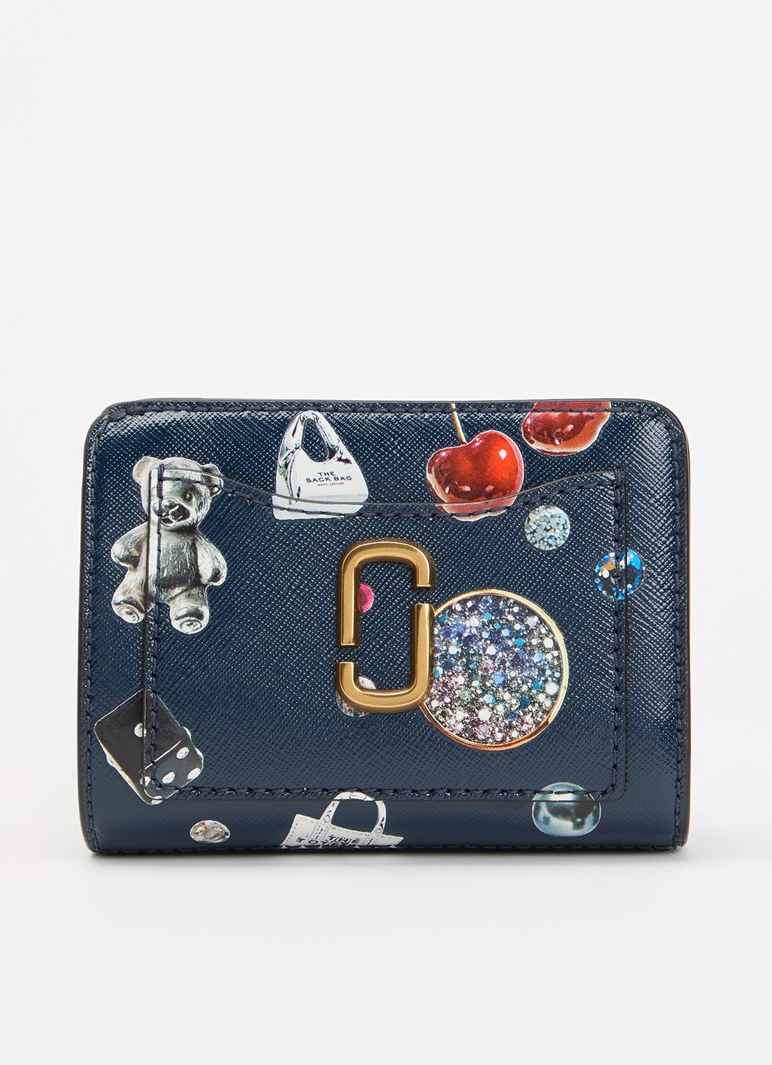 Marc Jacobs The Trinket Utility Snapshot Mini portemonnee van leer met print - voorkant donkerblauw