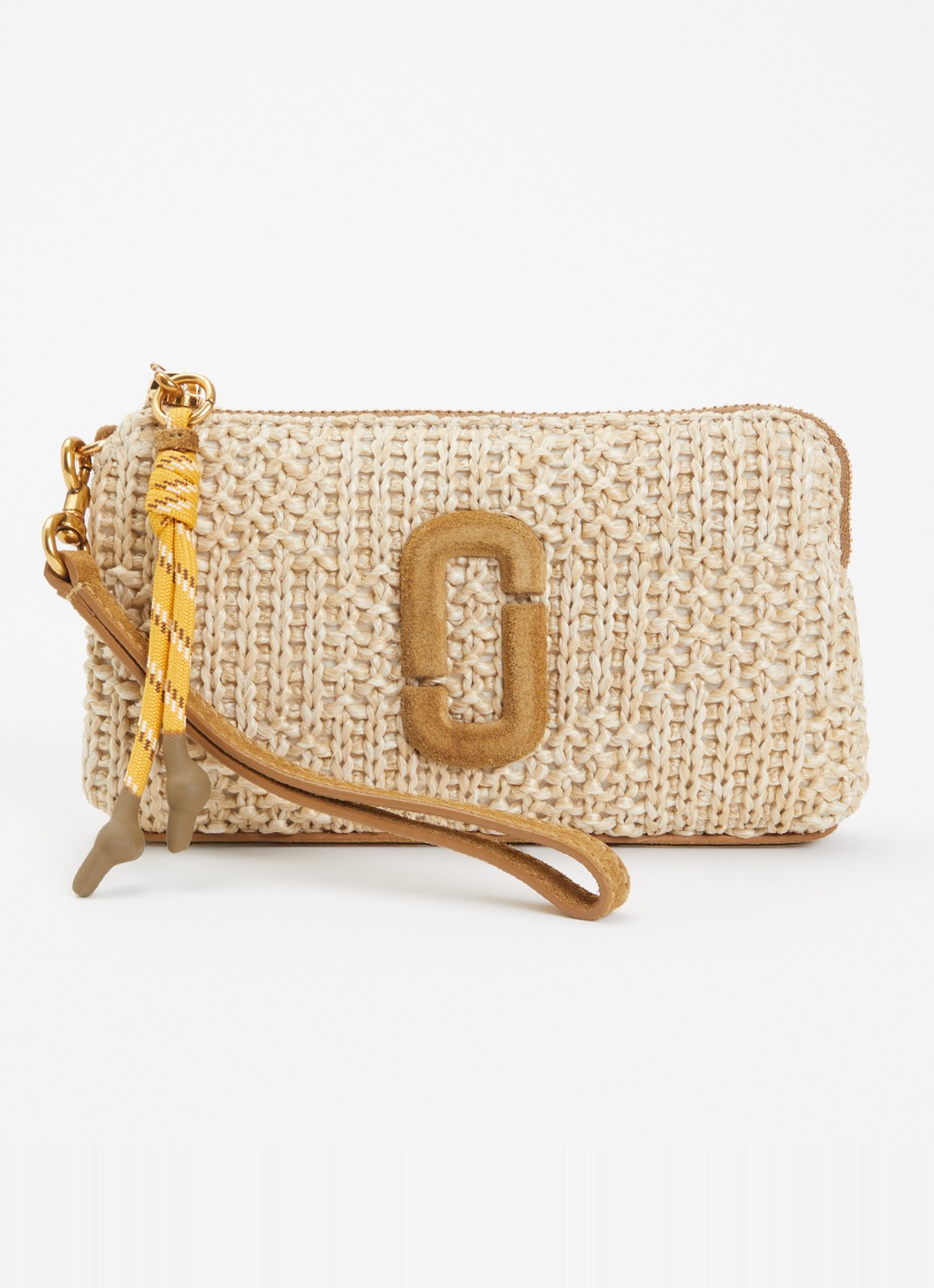 Marc Jacobs The Wristlet clutch van raffia met suède details - voorkant camel