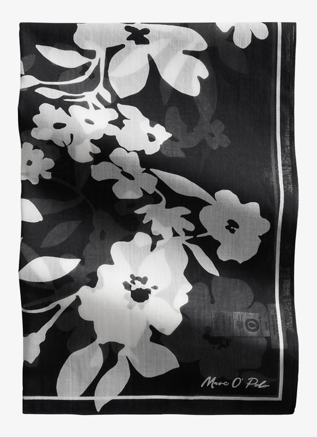 Marc O'Polo Bandana met bloemenprint 55 x 55 cm - detail 2 black multi 01 / zwart
