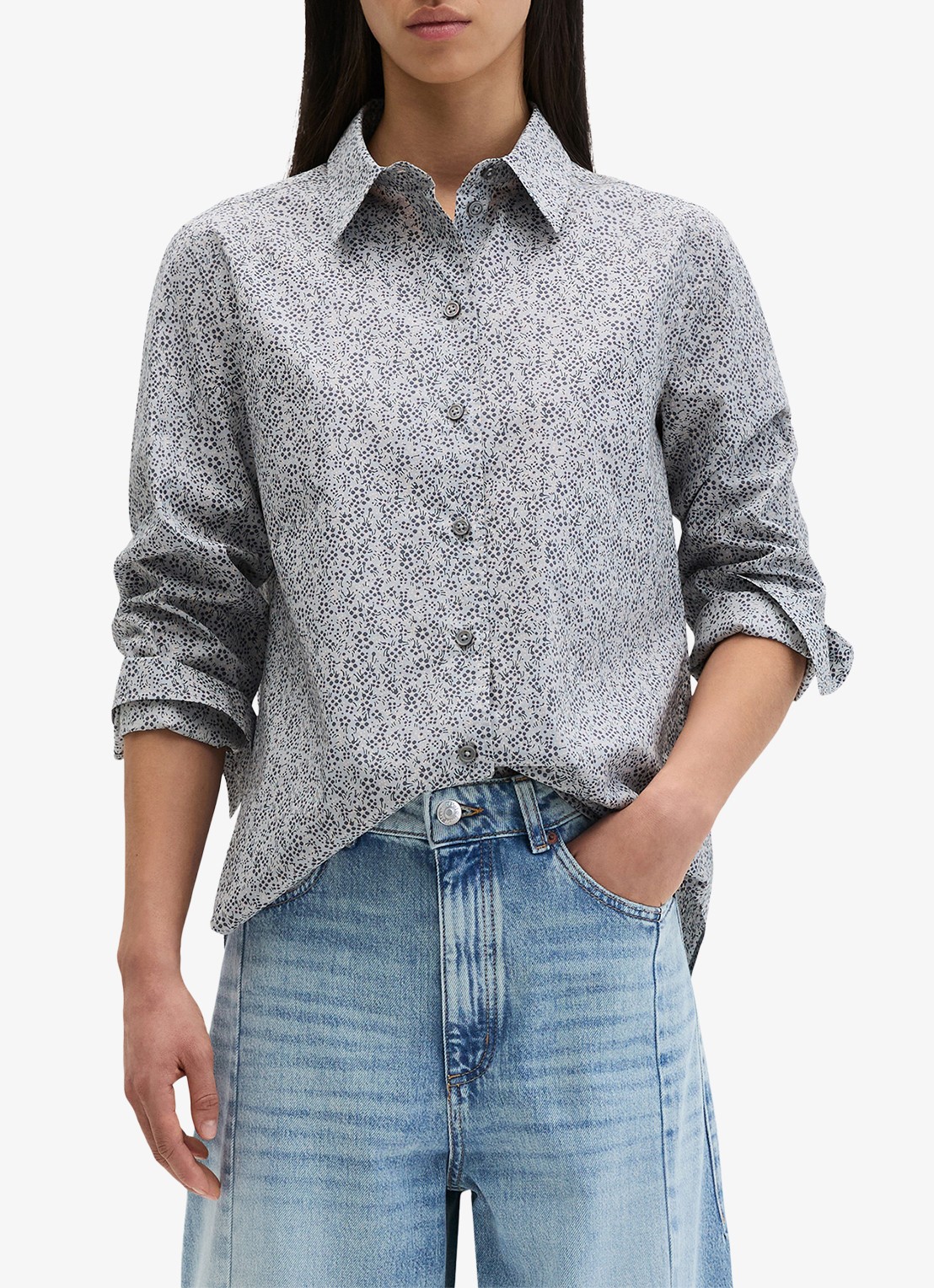 Marc O'Polo Blouse met bloemenprint - detail 2 lichtblauw