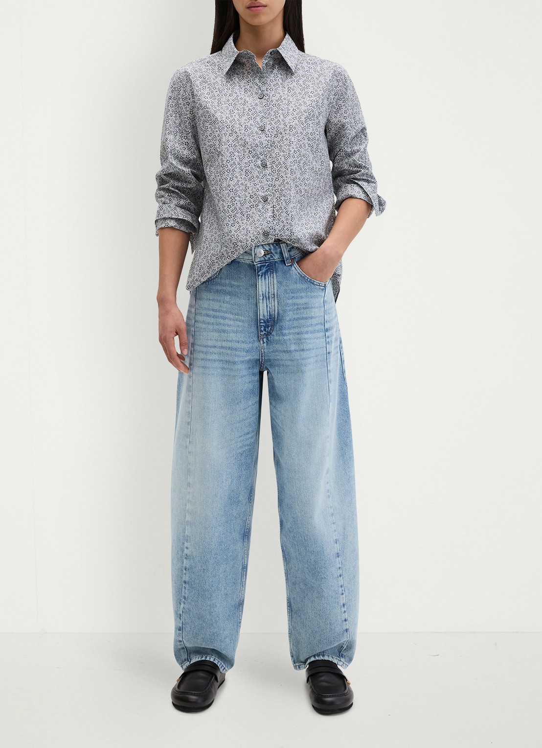 Marc O'Polo Blouse met bloemenprint - voorkant 5 lichtblauw