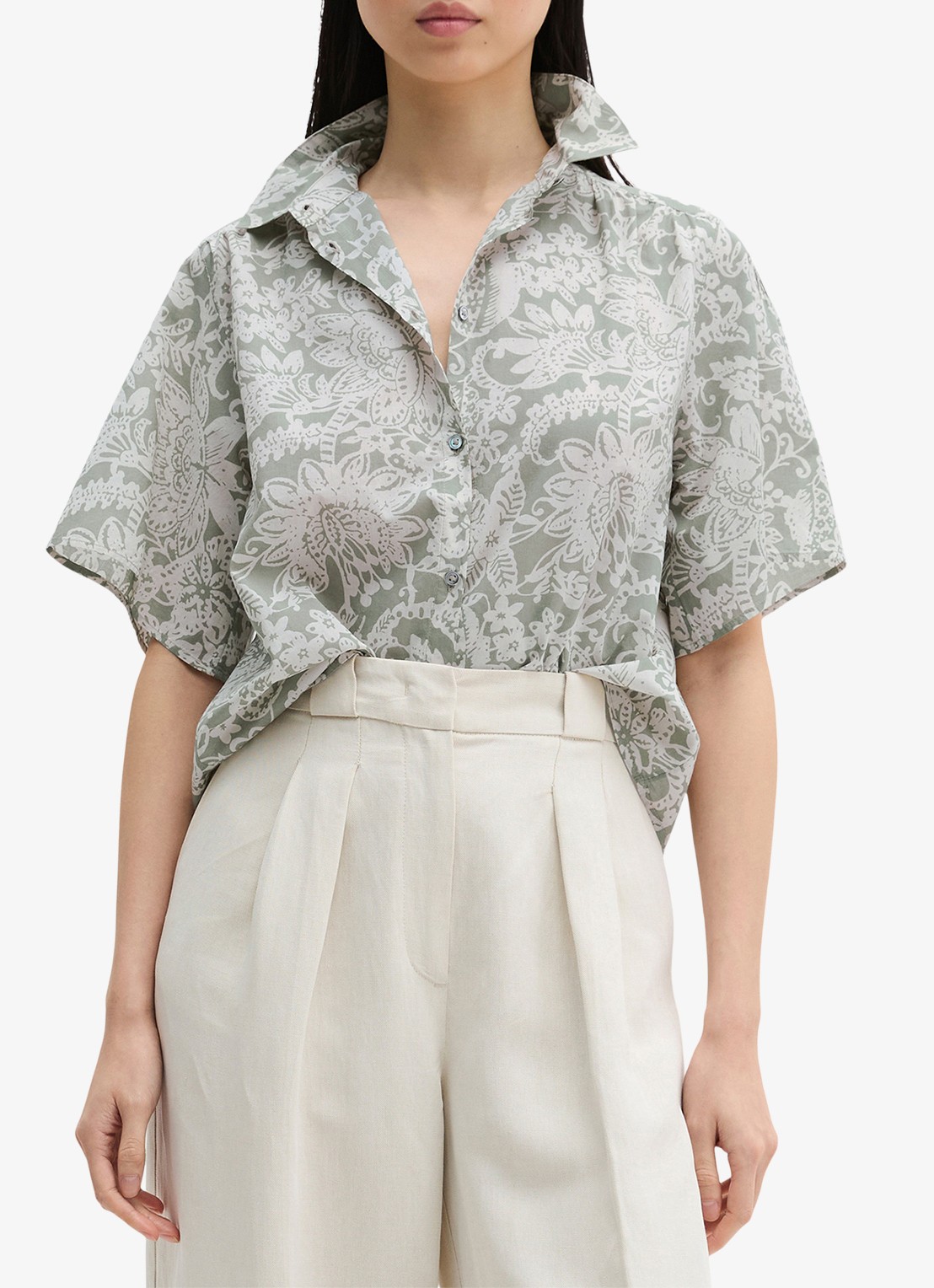 Marc O'Polo Blouse met bloemenprint - detail 4 lindegroen