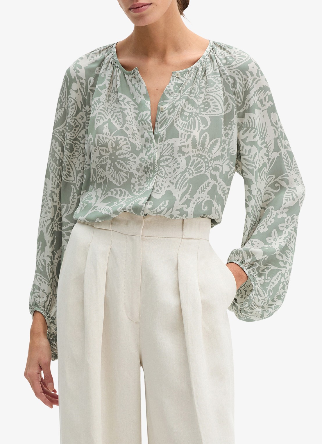 Marc O'Polo Blouse met bloemenprint - detail lindegroen