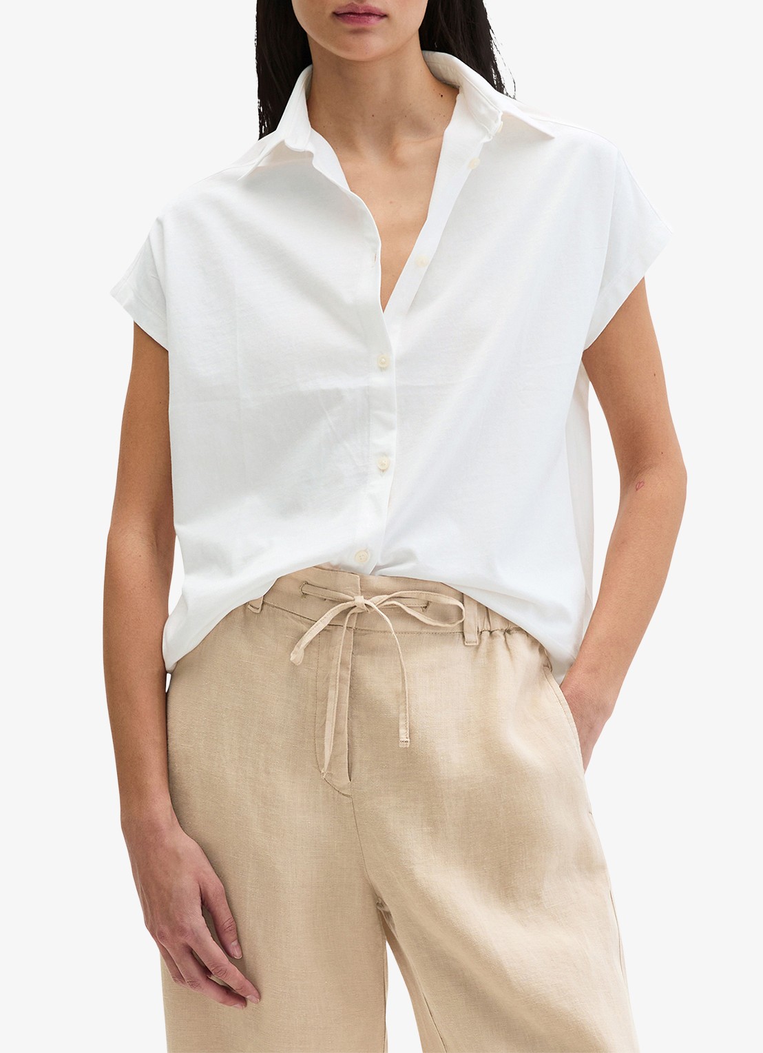 Marc O'Polo Blouse met kraag - detail white cotton-1180 / wit