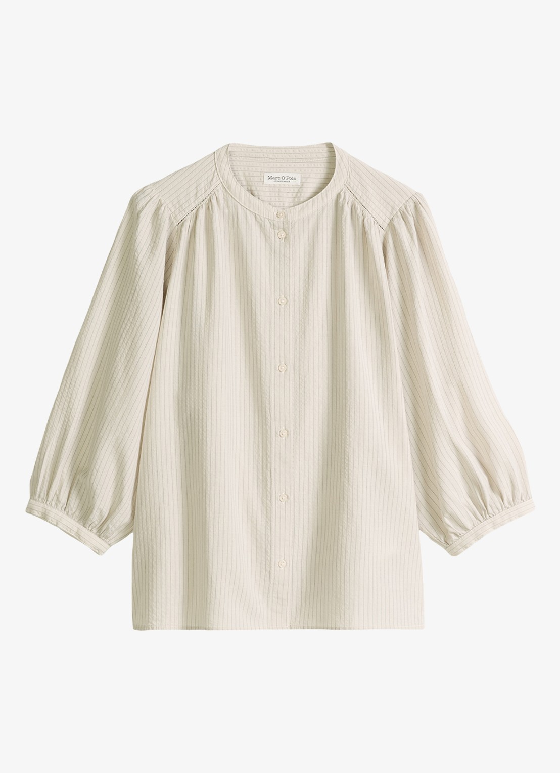 Marc O'Polo Blouse met streepprint en ballonmouw - voorkant beige