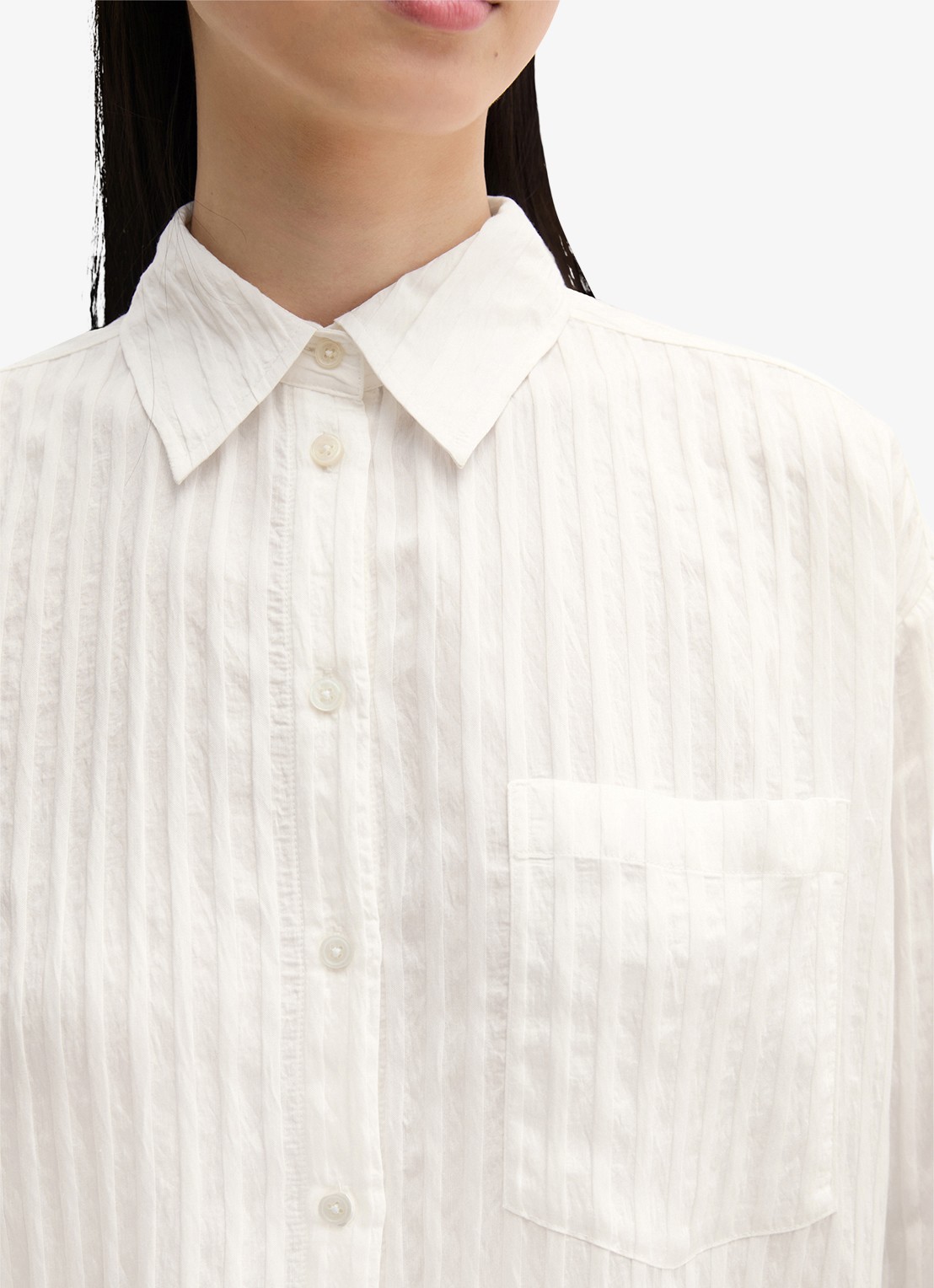Marc O'Polo Blouse met streepprint en borstzak - detail 4 wit