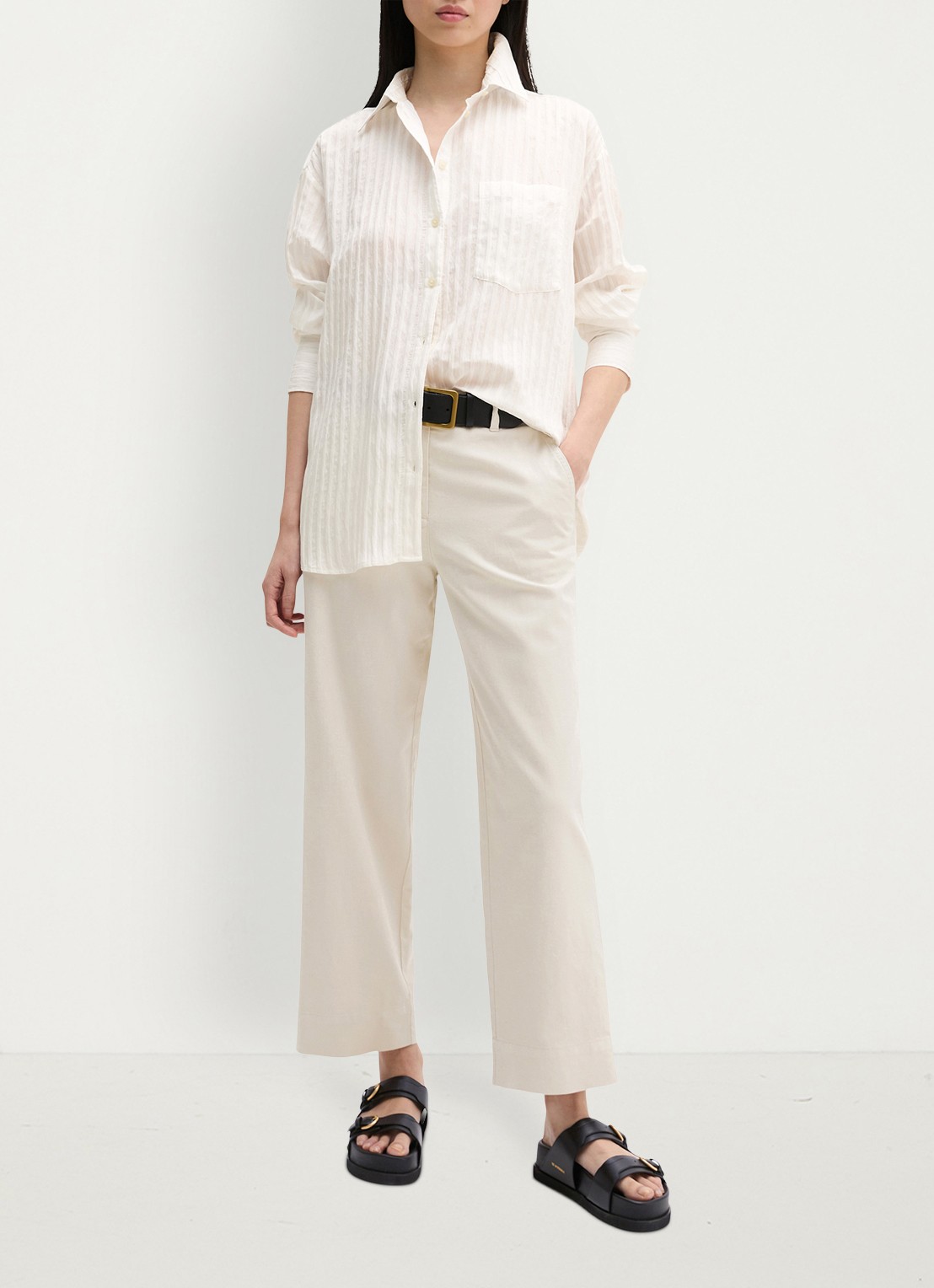 Marc O'Polo Blouse met streepprint en borstzak - voorkant 2 wit