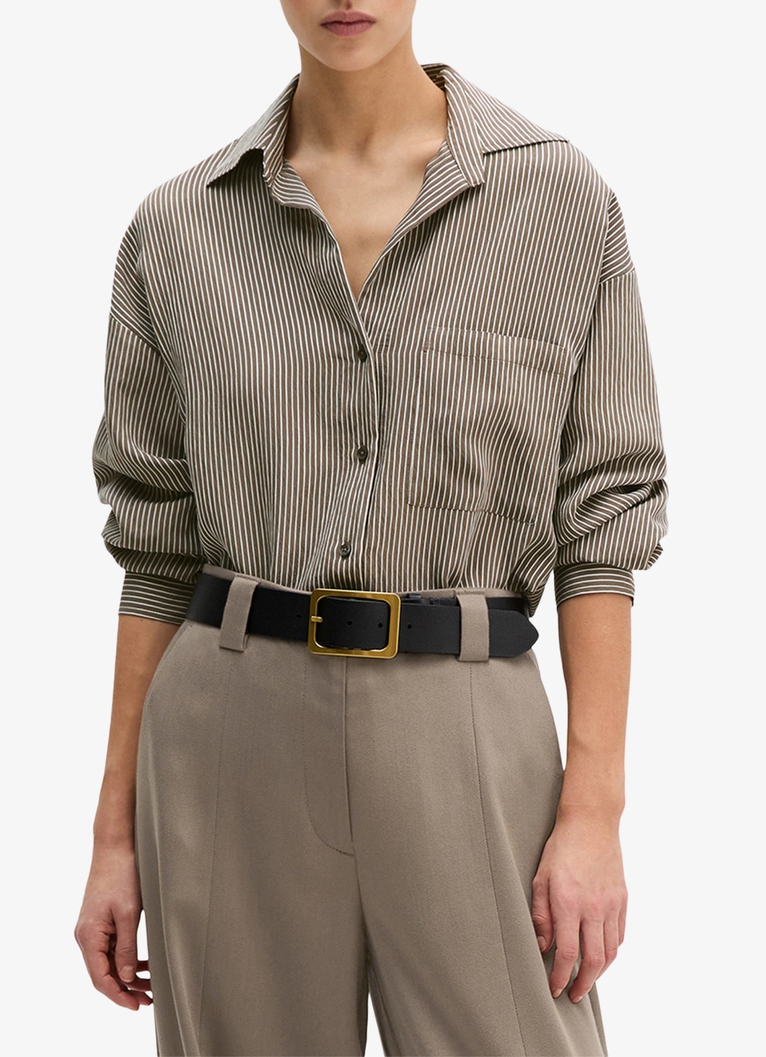 Marc O'Polo Blouse met streepprint en borstzak - detail 4 bruin