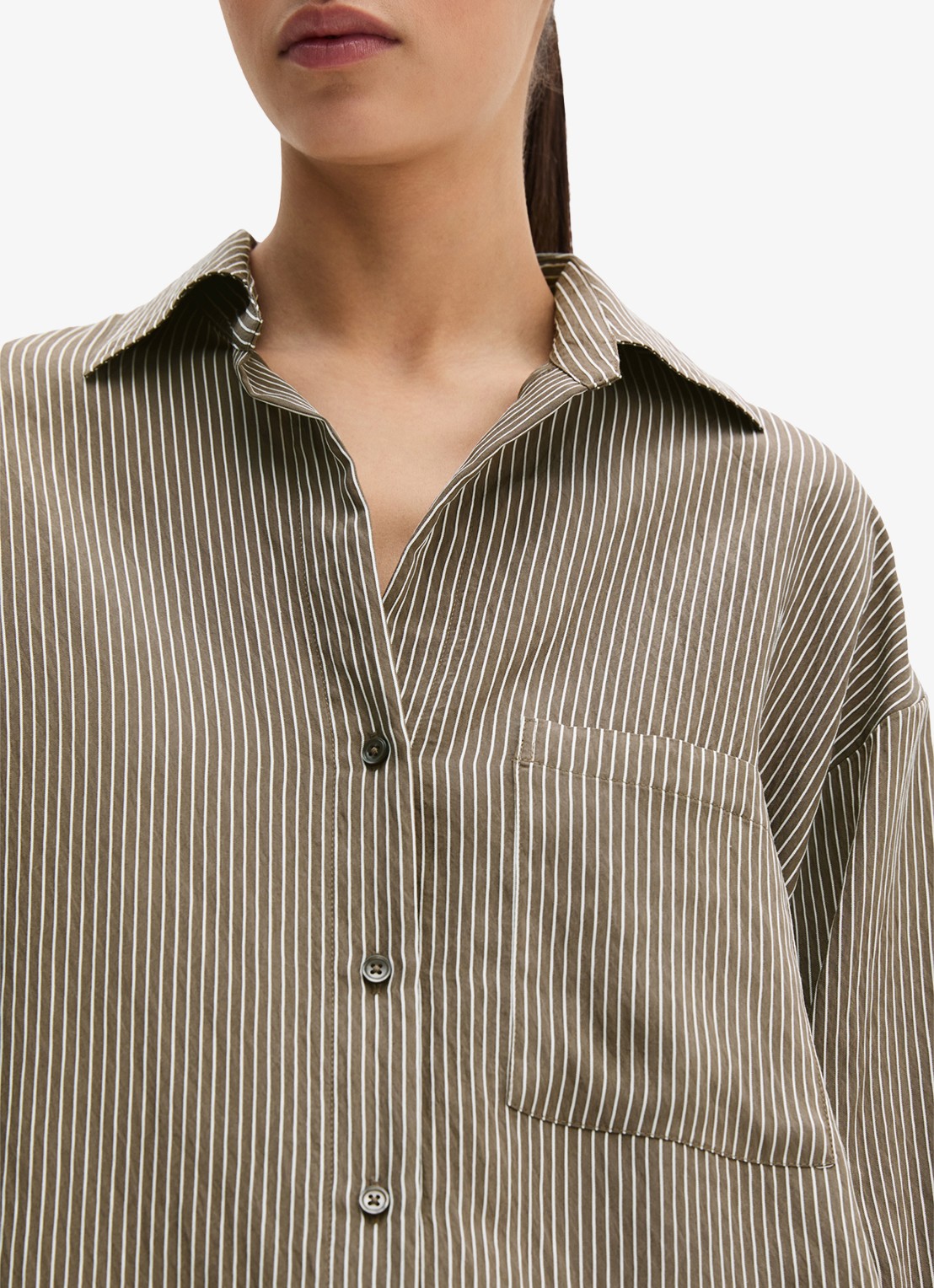 Marc O'Polo Blouse met streepprint en borstzak - detail 5 bruin