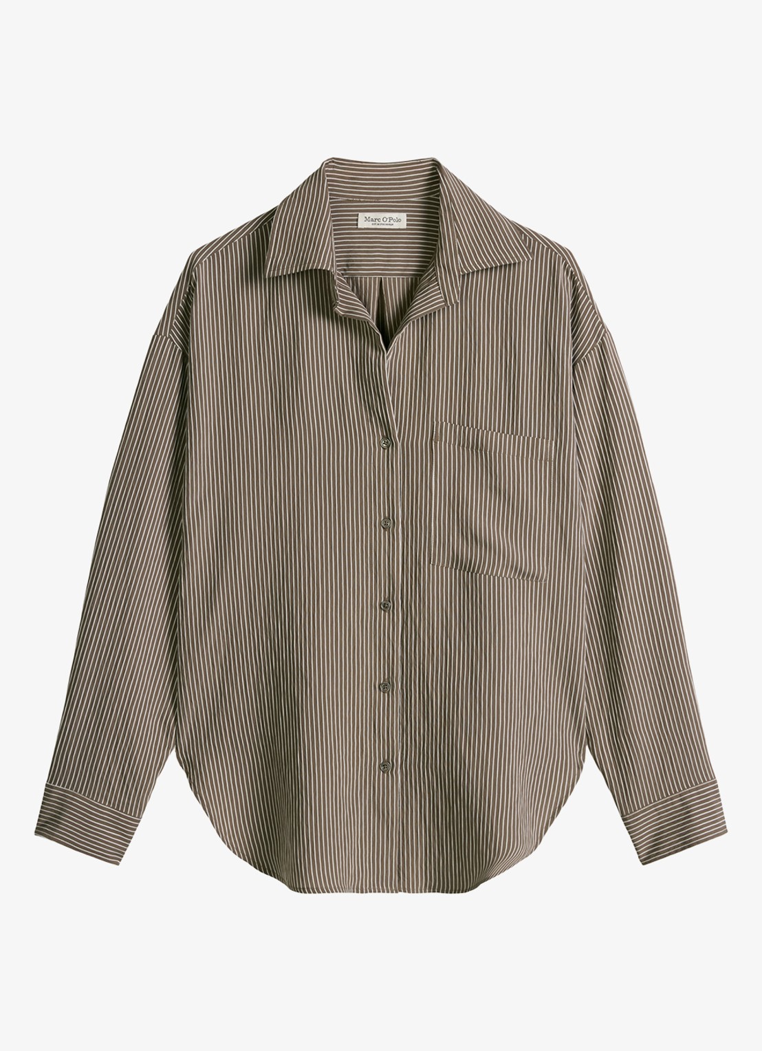 Marc O'Polo Blouse met streepprint en borstzak - voorkant 2 bruin