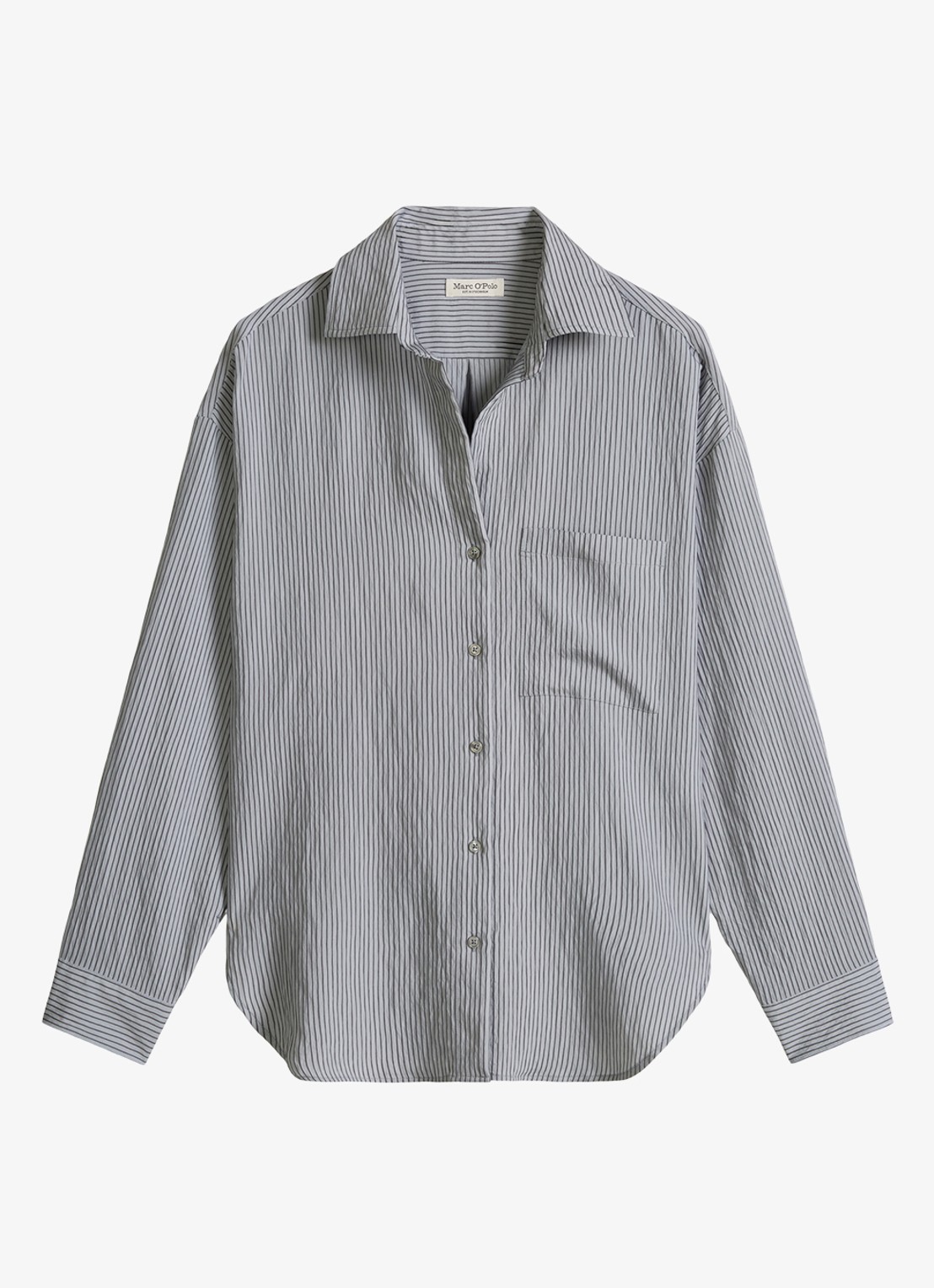 Marc O'Polo Blouse met streepprint en borstzak - voorkant blauw