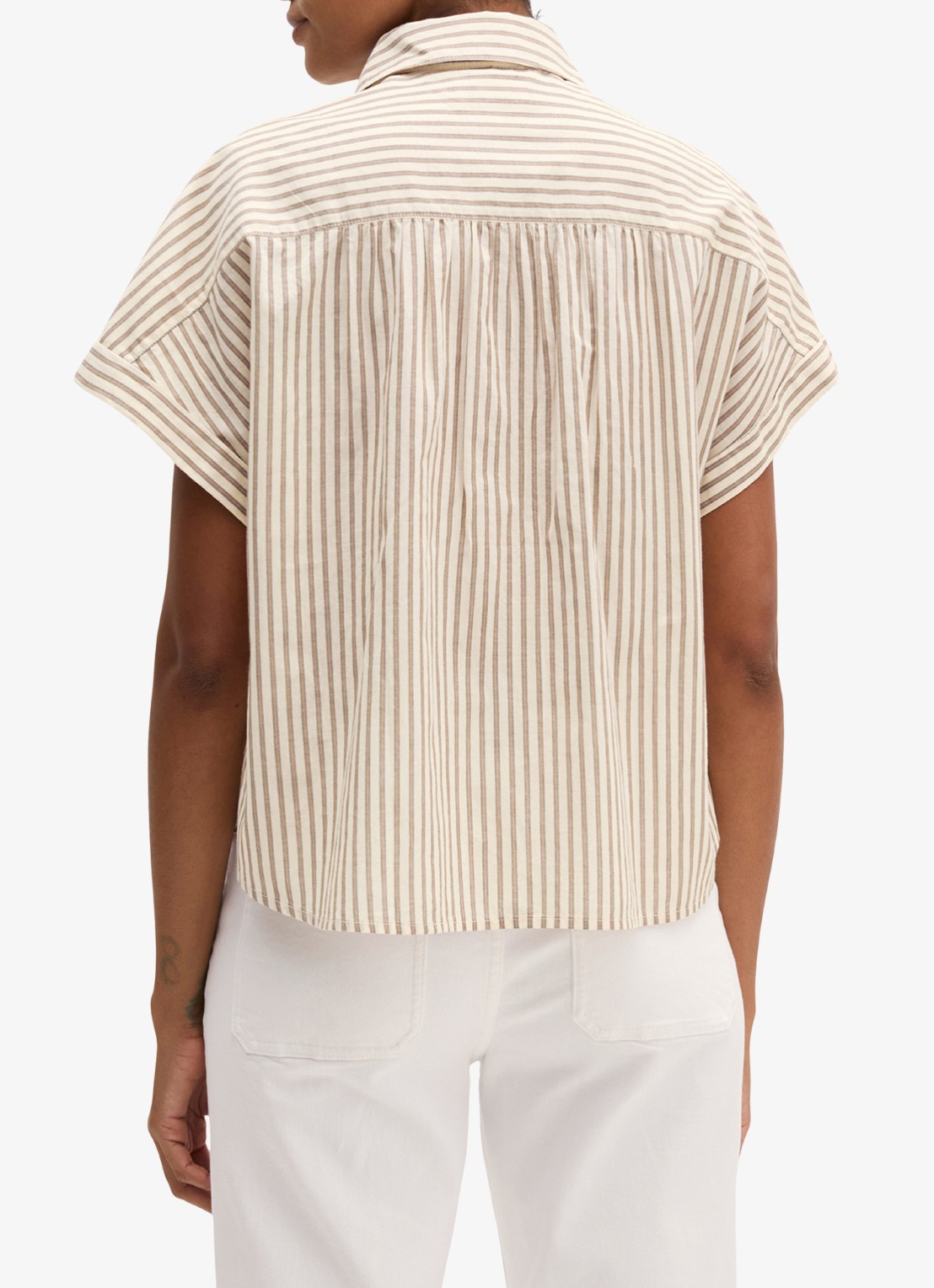 Marc O'Polo Blouse met streepprint en borstzak - achterkant light beige-2673 / beige