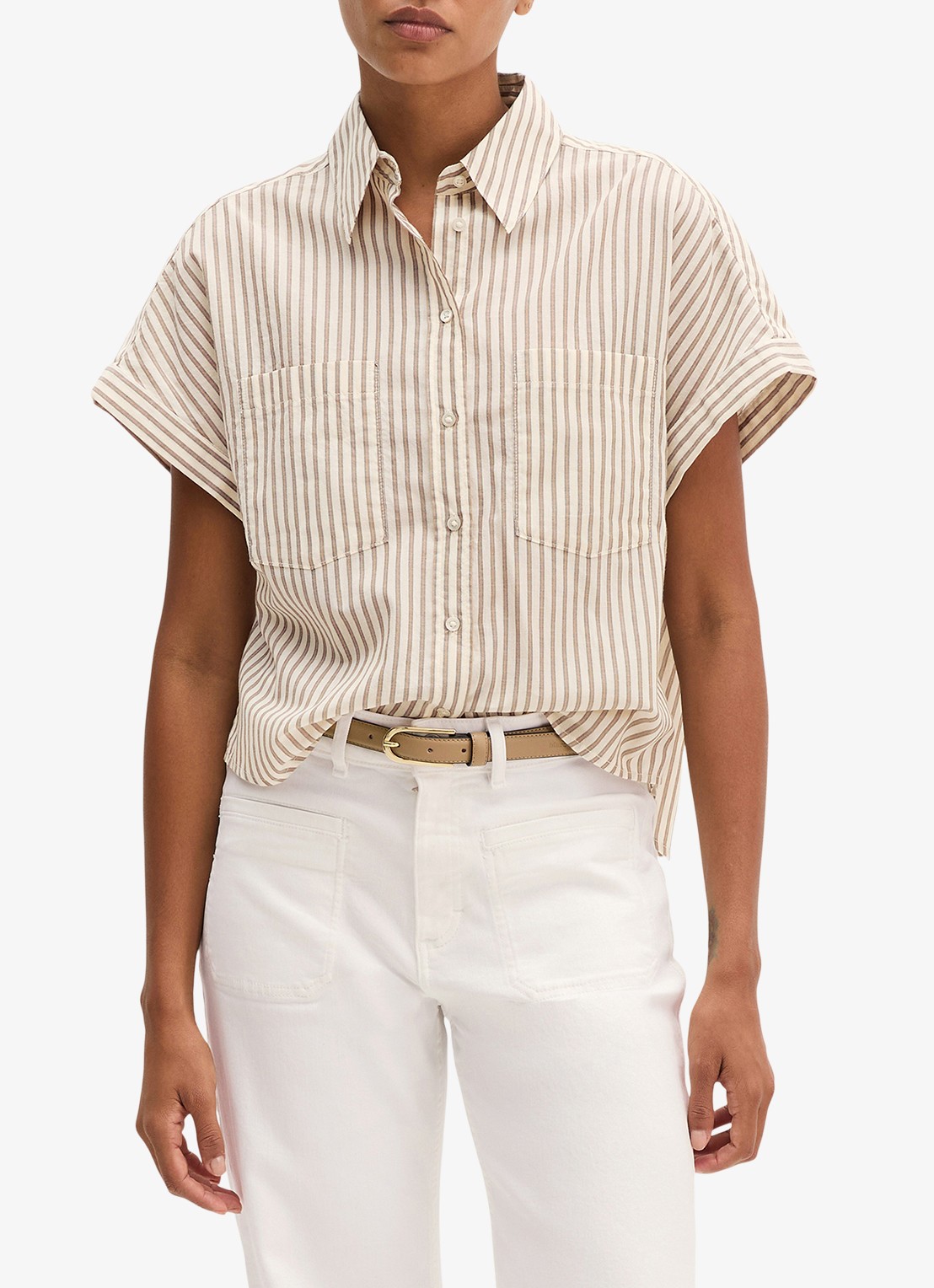 Marc O'Polo Blouse met streepprint en borstzak - detail 2 light beige-2673 / beige