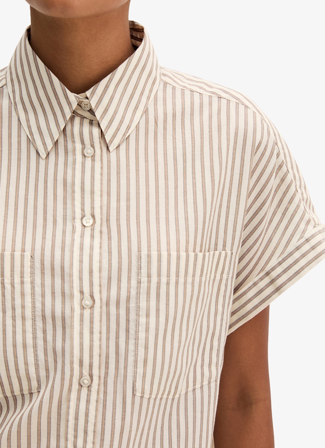 Marc O'Polo Blouse met streepprint en borstzak - detail 3 light beige-2673 / beige